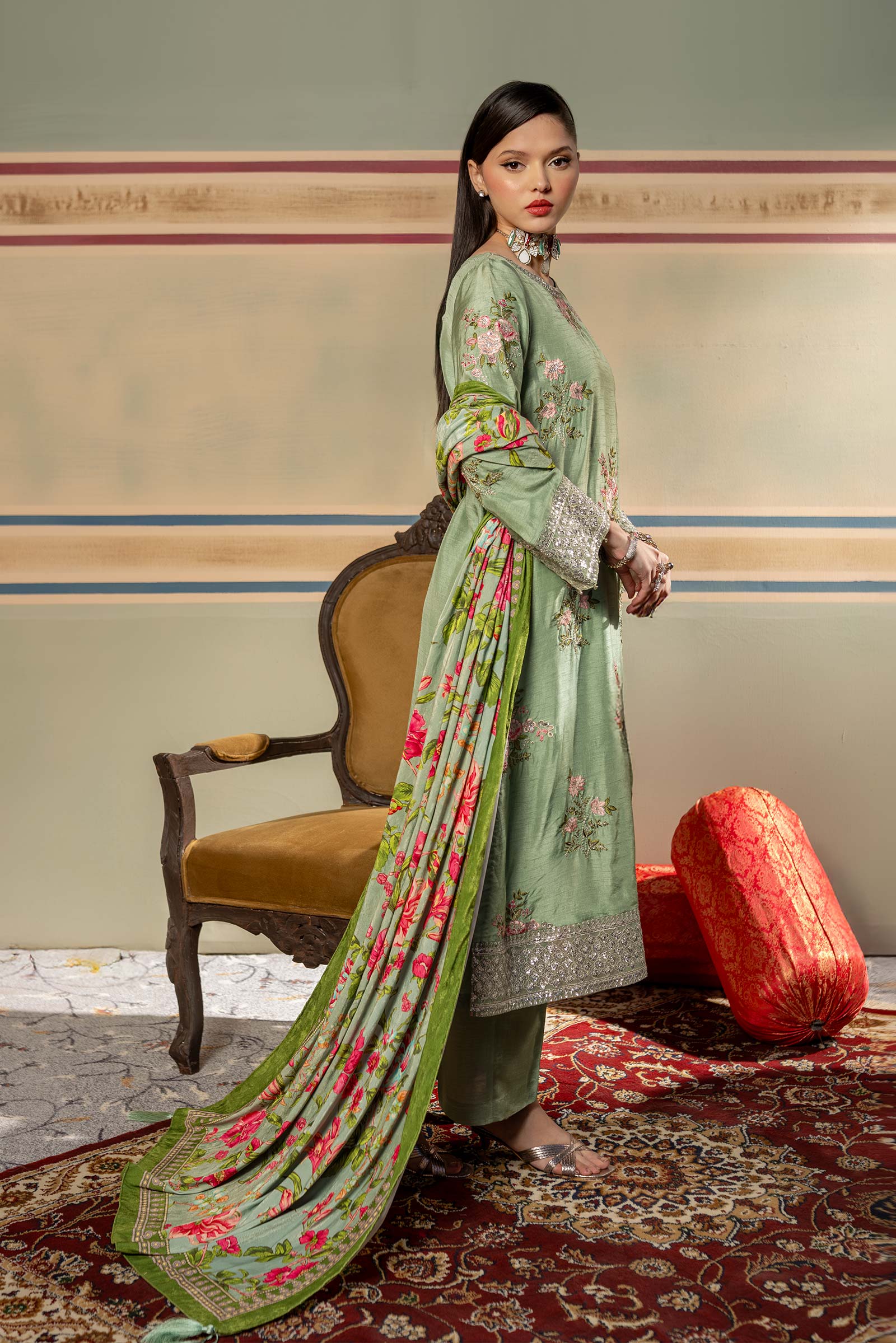 3 Pc Unstitched Dyed Raw Silk Suit | MB-USW24-603 - Image 5