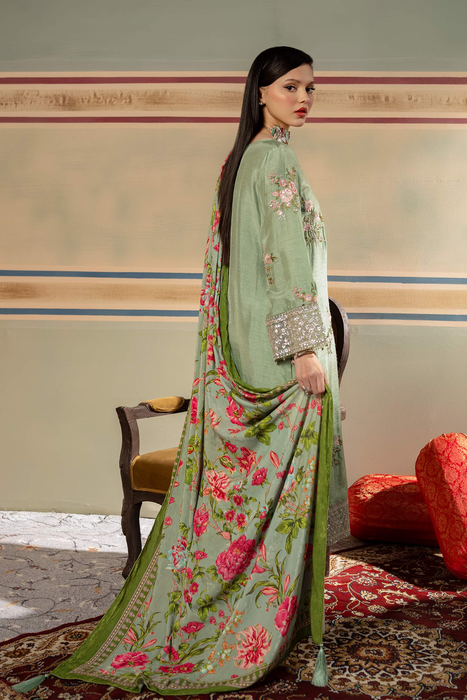 3 Pc Unstitched Dyed Raw Silk Suit | MB-USW24-603 - Image 6