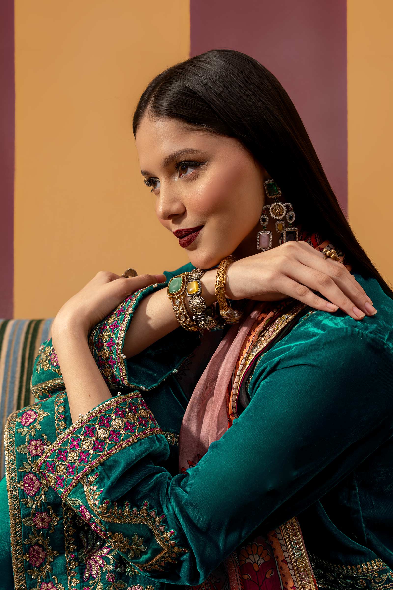3 Pc Unstitched Dyed Velvet Suit | MB-USW24-604 - Image 3
