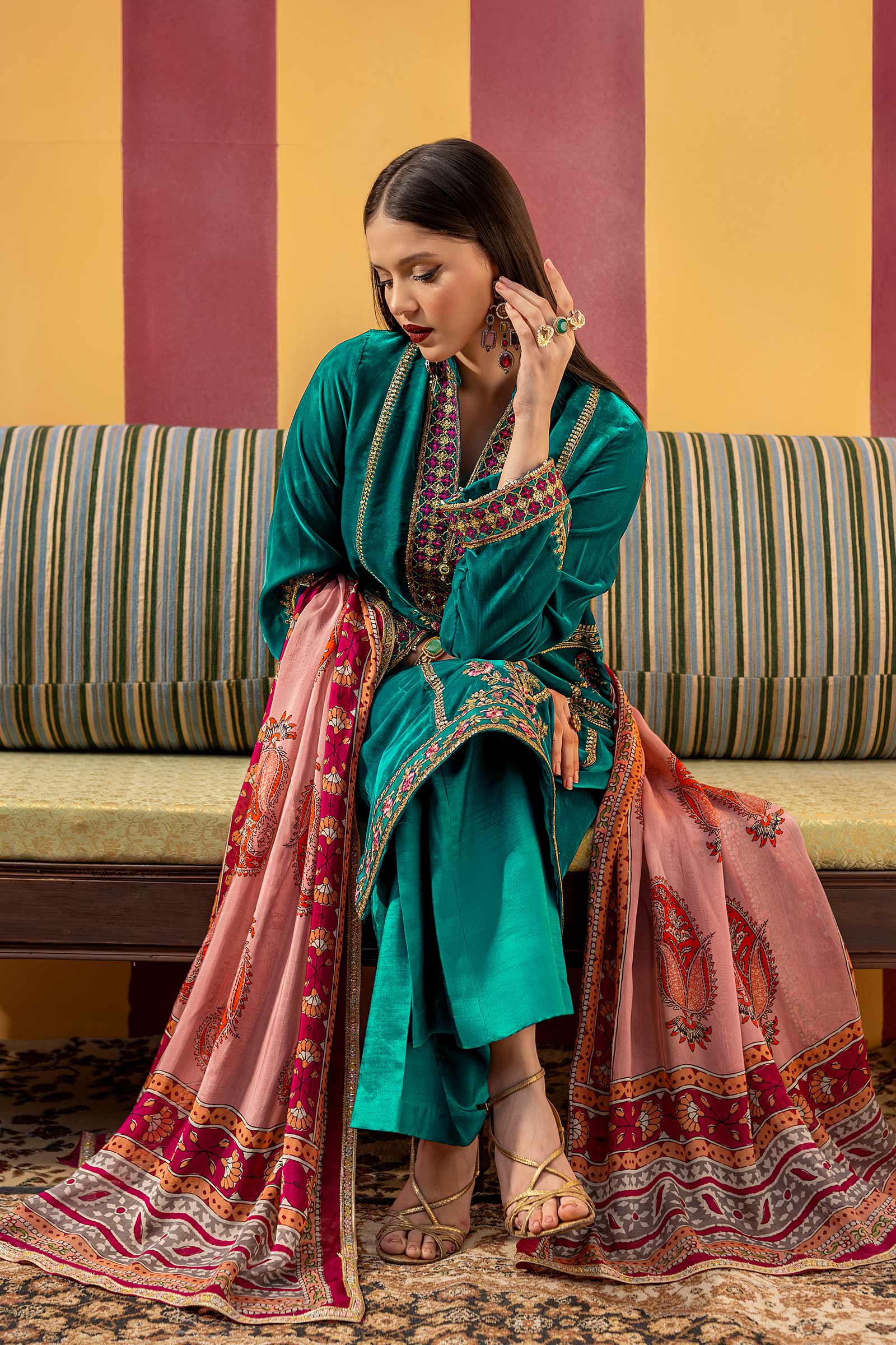 3 Pc Unstitched Dyed Velvet Suit | MB-USW24-604 - Image 4