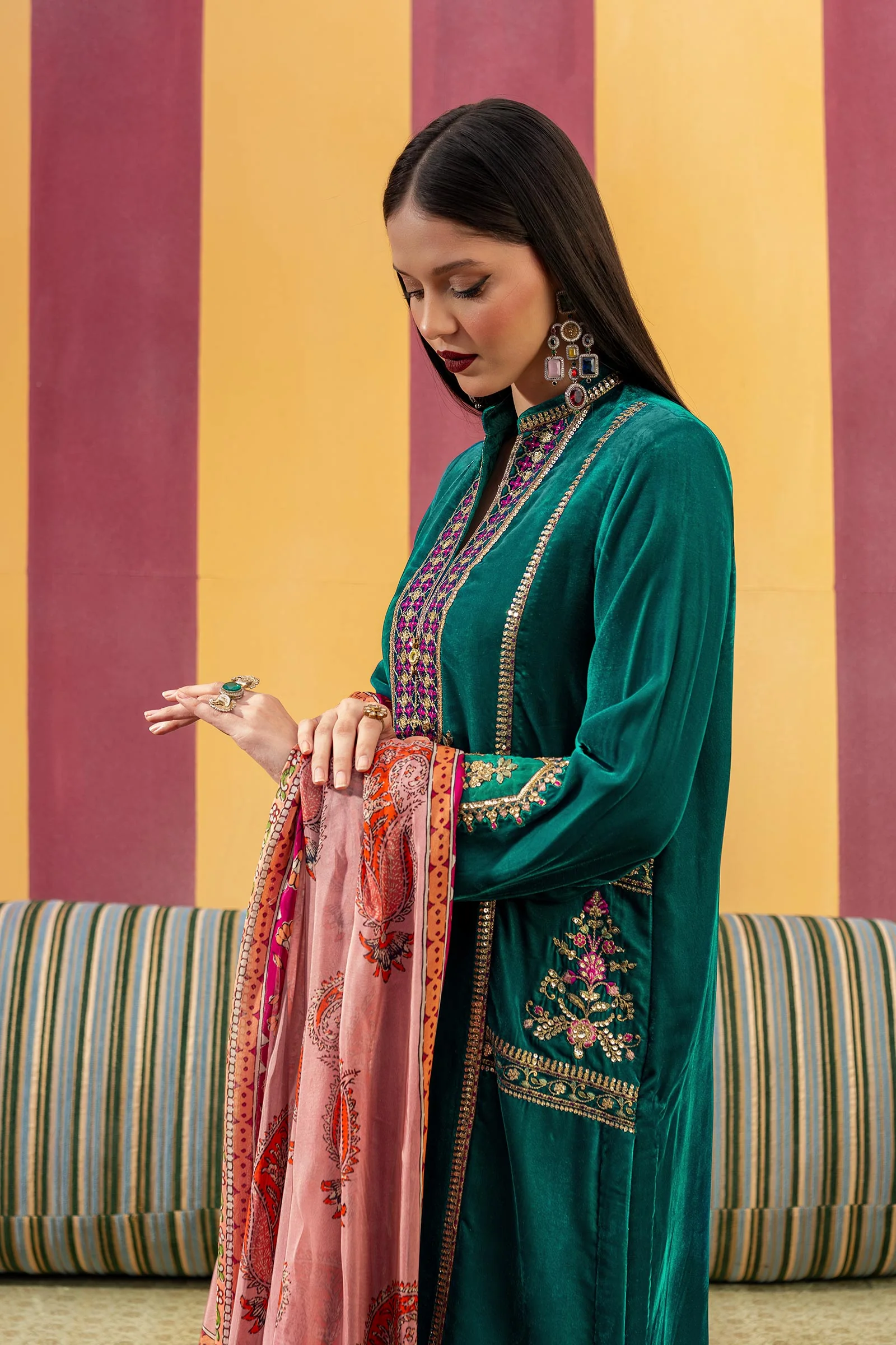 3 Pc Unstitched Dyed Velvet Suit | MB-USW24-604 - Image 5
