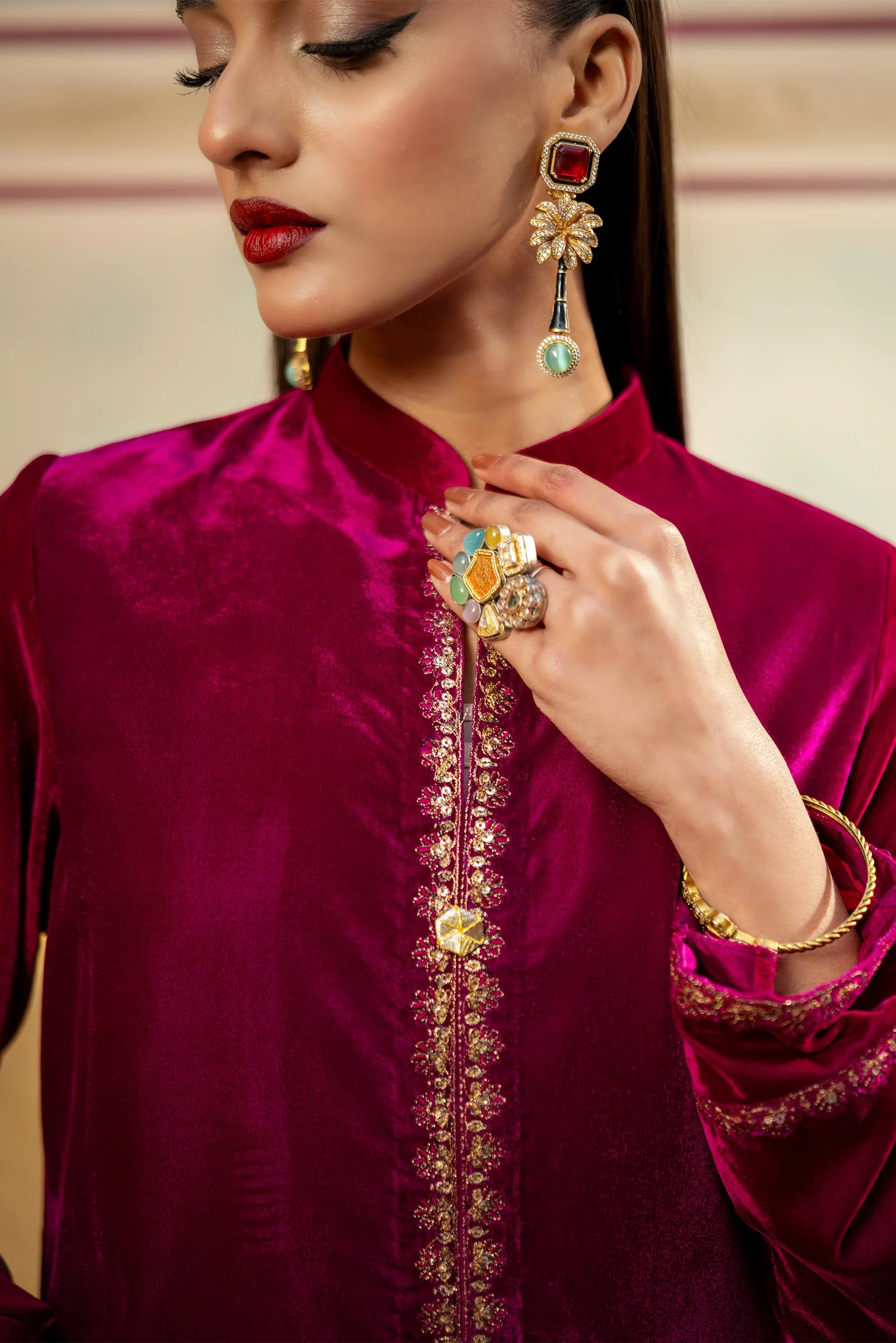 3 Pc Unstitched Dyed Velvet Suit | MB-USW24-605 - Image 3