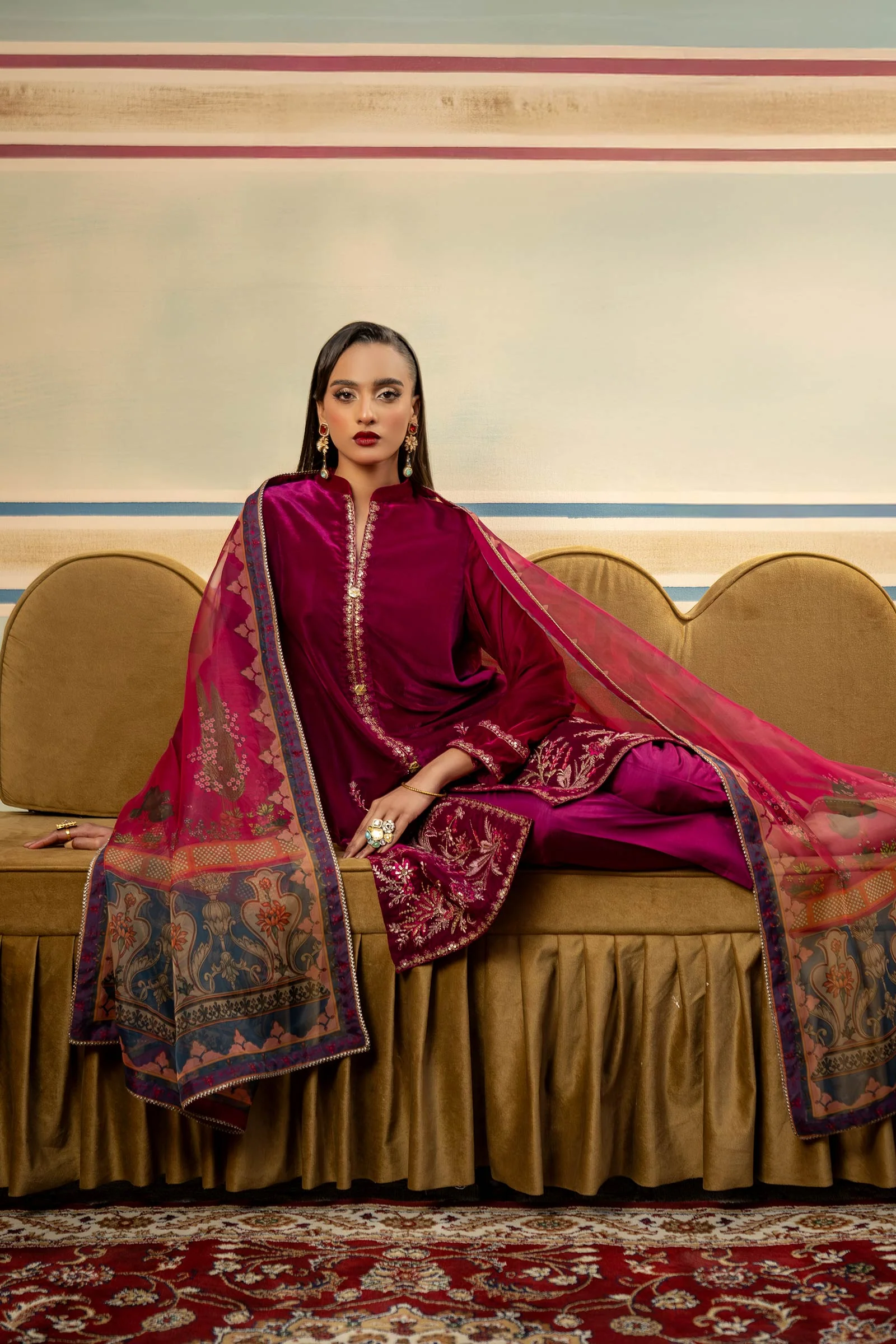3 Pc Unstitched Dyed Velvet Suit | MB-USW24-605 - Image 4