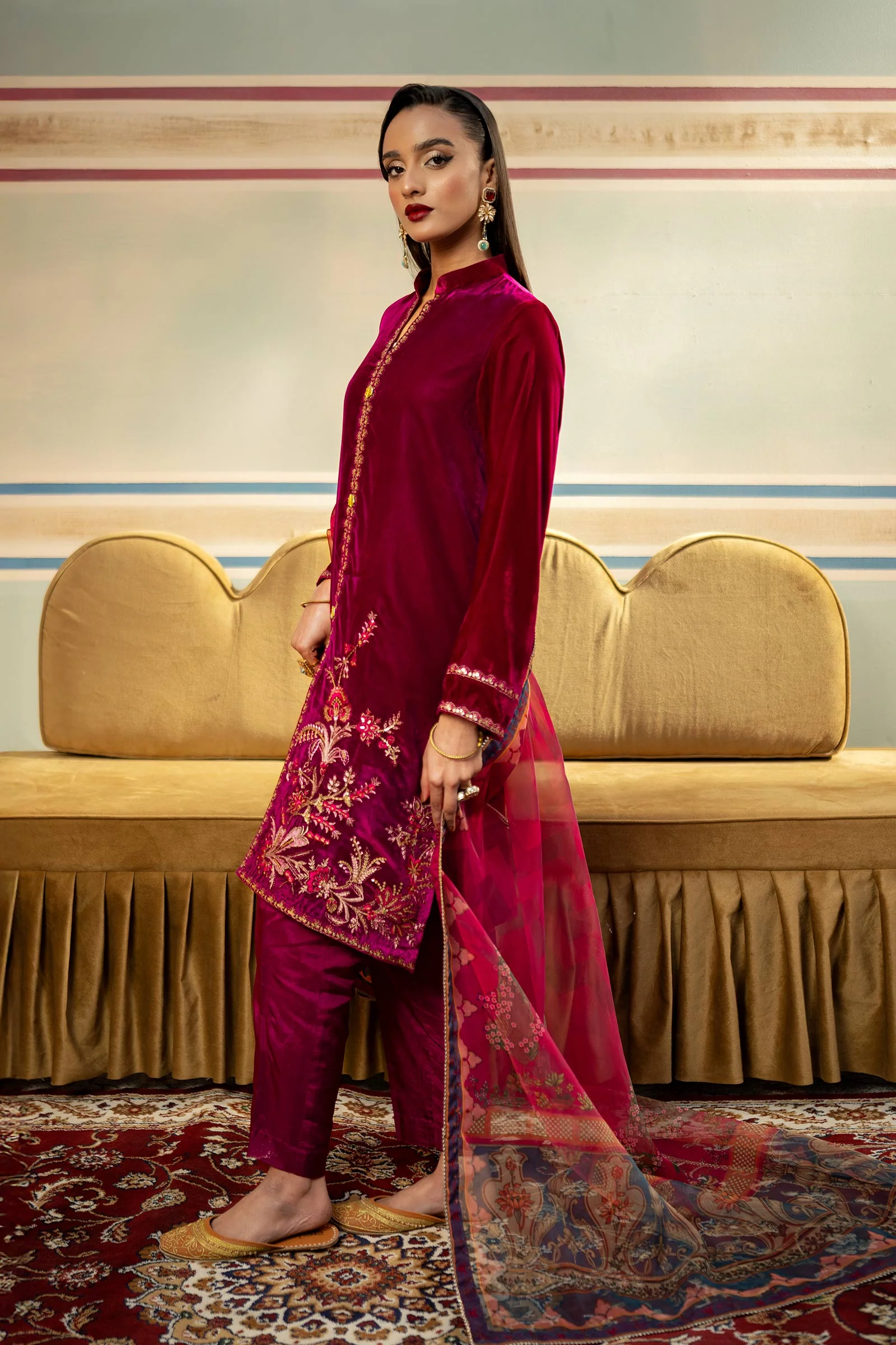 3 Pc Unstitched Dyed Velvet Suit | MB-USW24-605 - Image 5