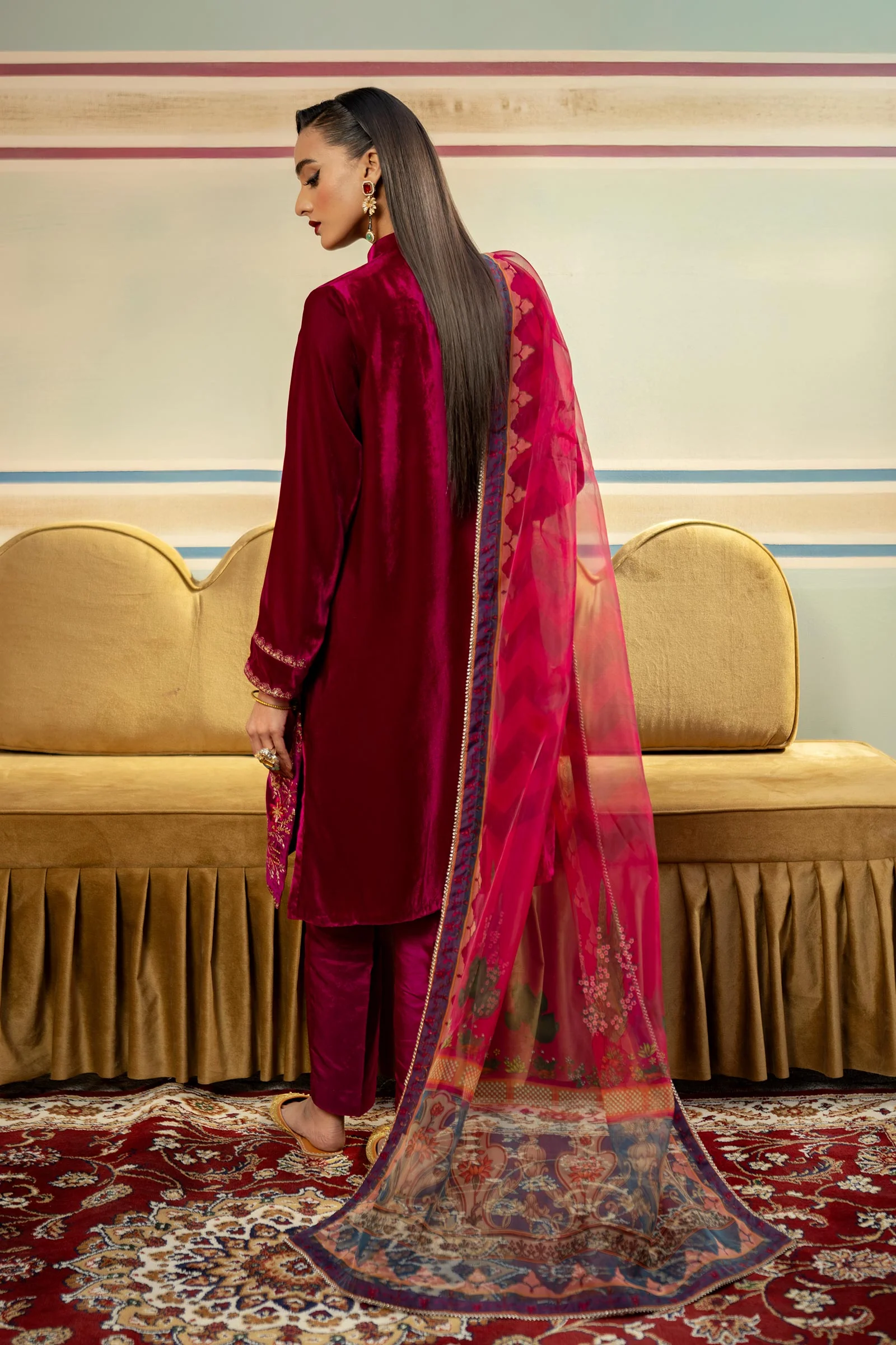 3 Pc Unstitched Dyed Velvet Suit | MB-USW24-605 - Image 6