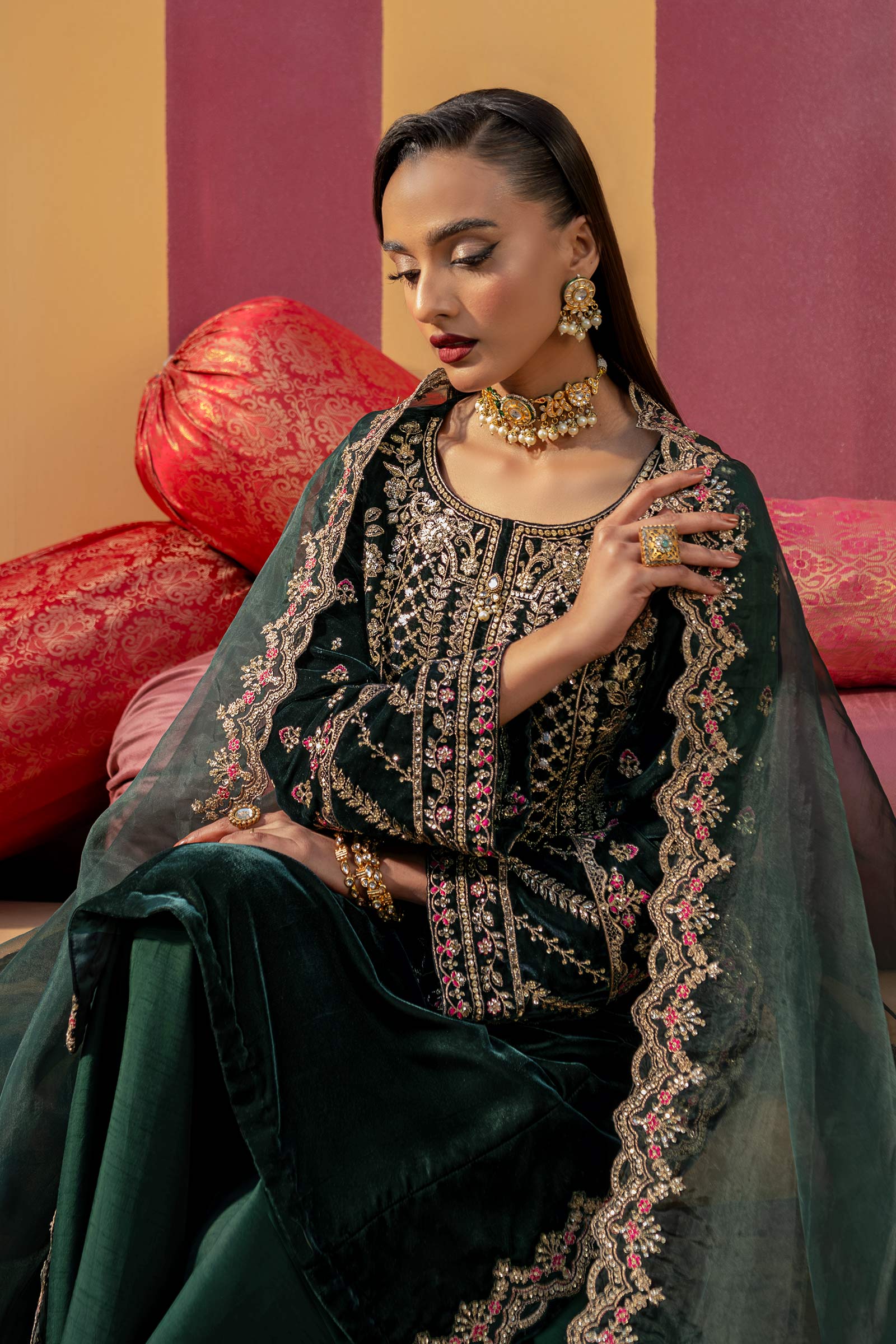 3 Pc Unstitched Dyed Velvet Suit | MB-USW24-606 - Image 2