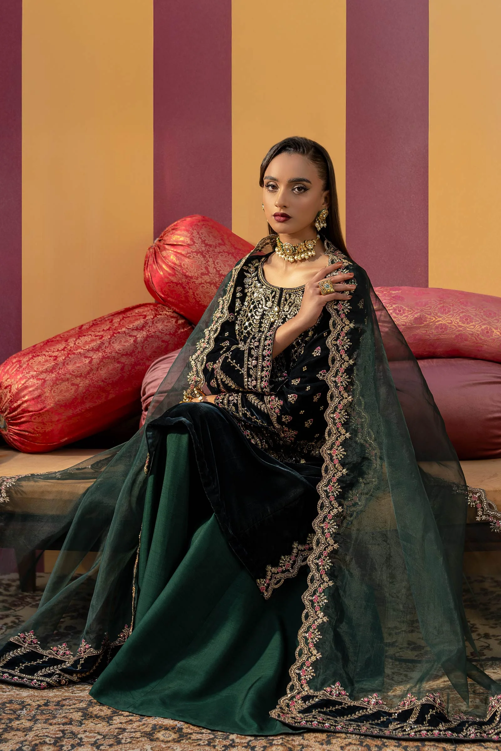 3 Pc Unstitched Dyed Velvet Suit | MB-USW24-606 - Image 3