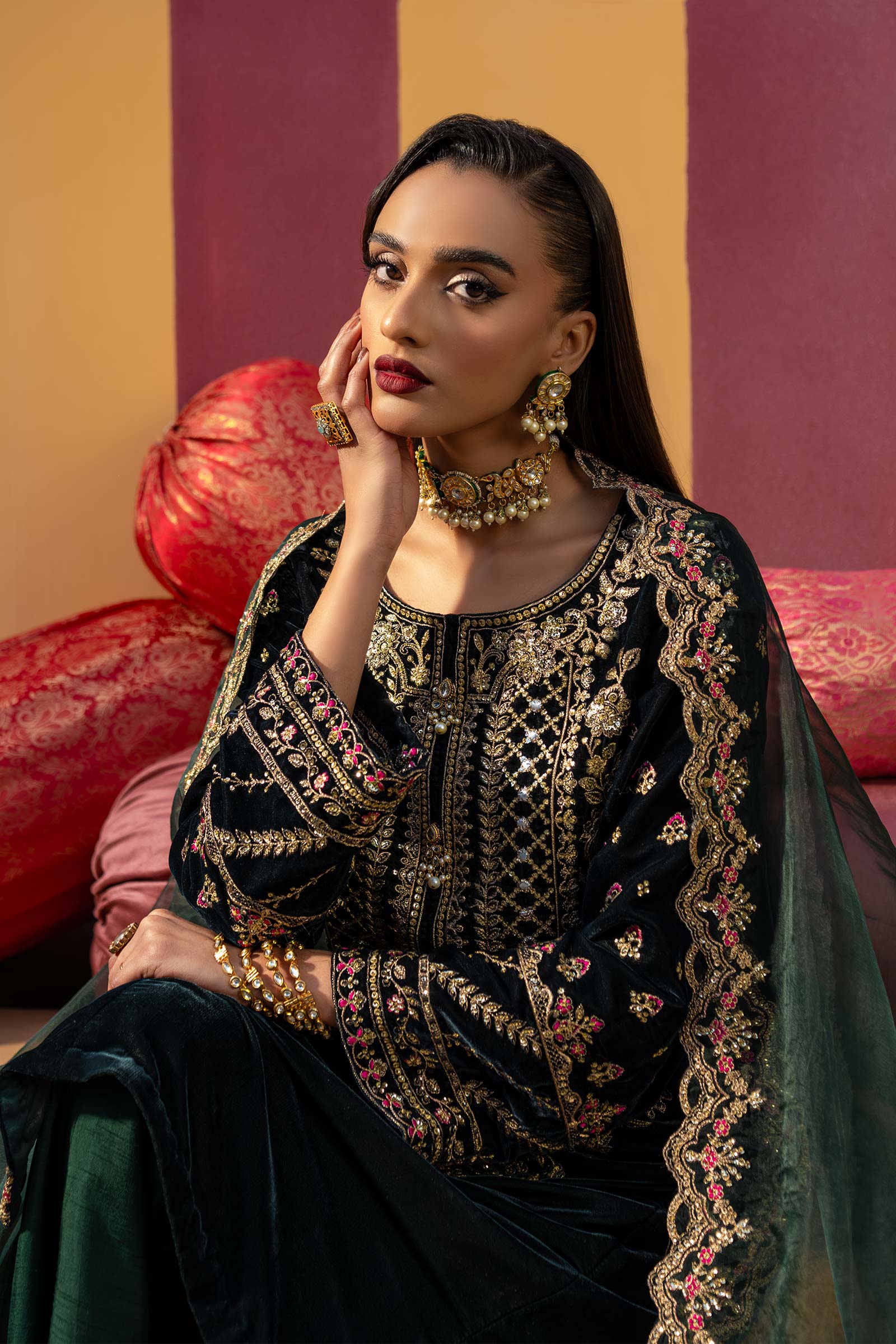 3 Pc Unstitched Dyed Velvet Suit | MB-USW24-606 - Image 4