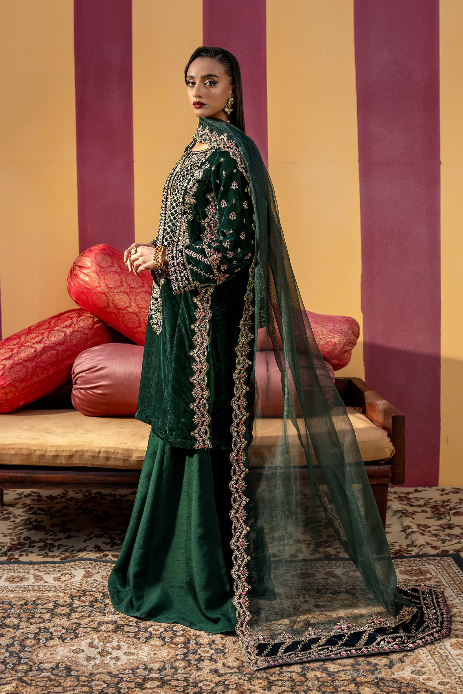 3 Pc Unstitched Dyed Velvet Suit | MB-USW24-606 - Image 5