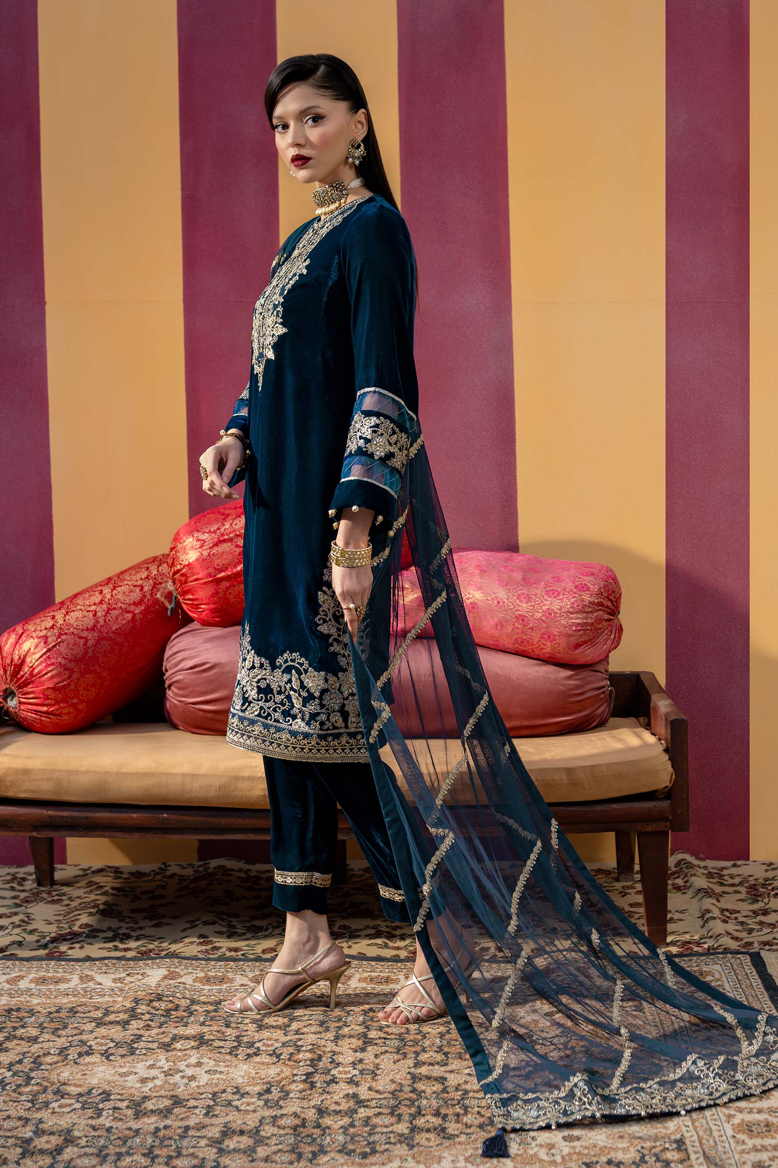 3 Pc Unstitched Dyed Velvet Suit | MB-USW24-607 - Image 5