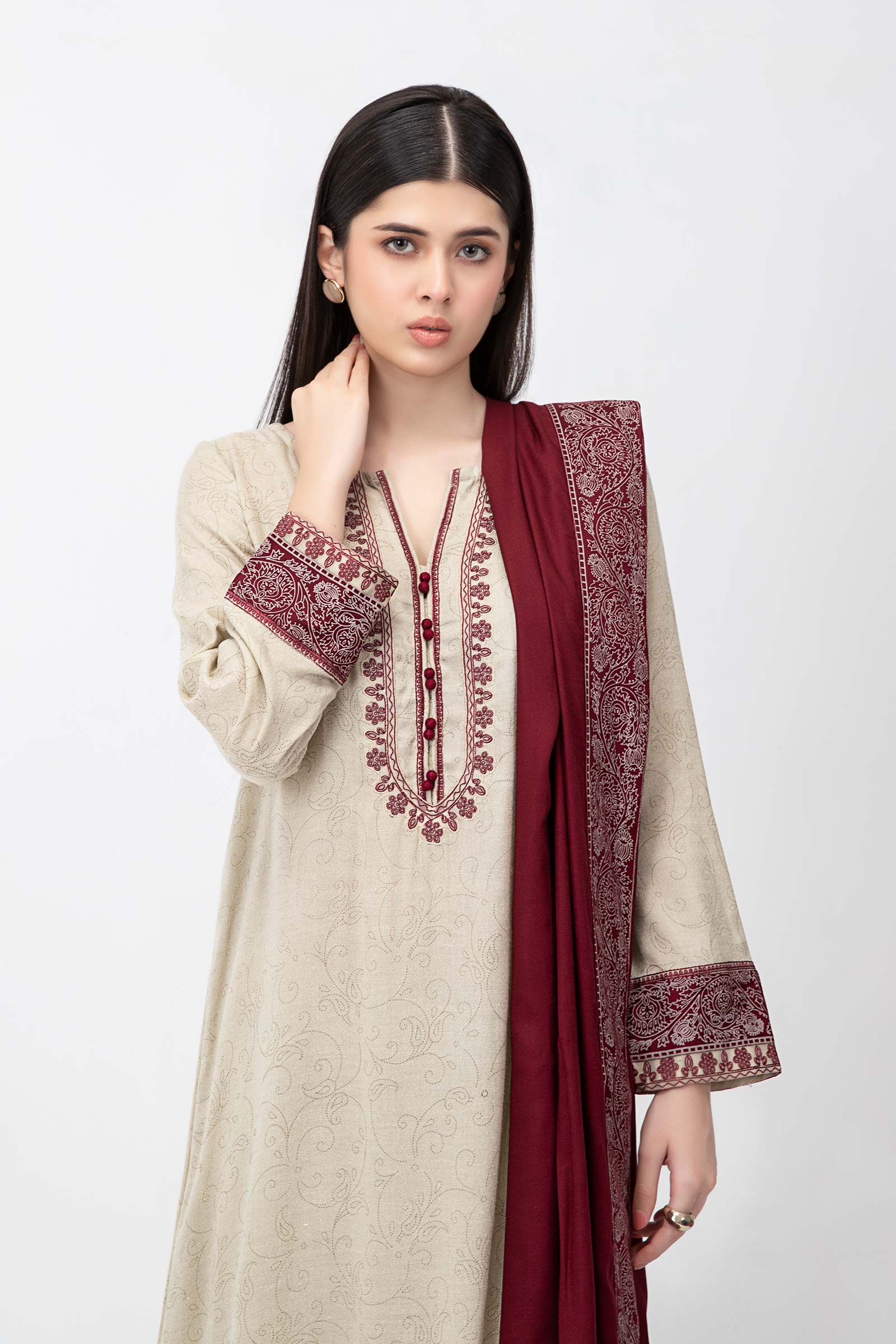 Shirt Beige & Maroon MB-W23-162 - Image 2