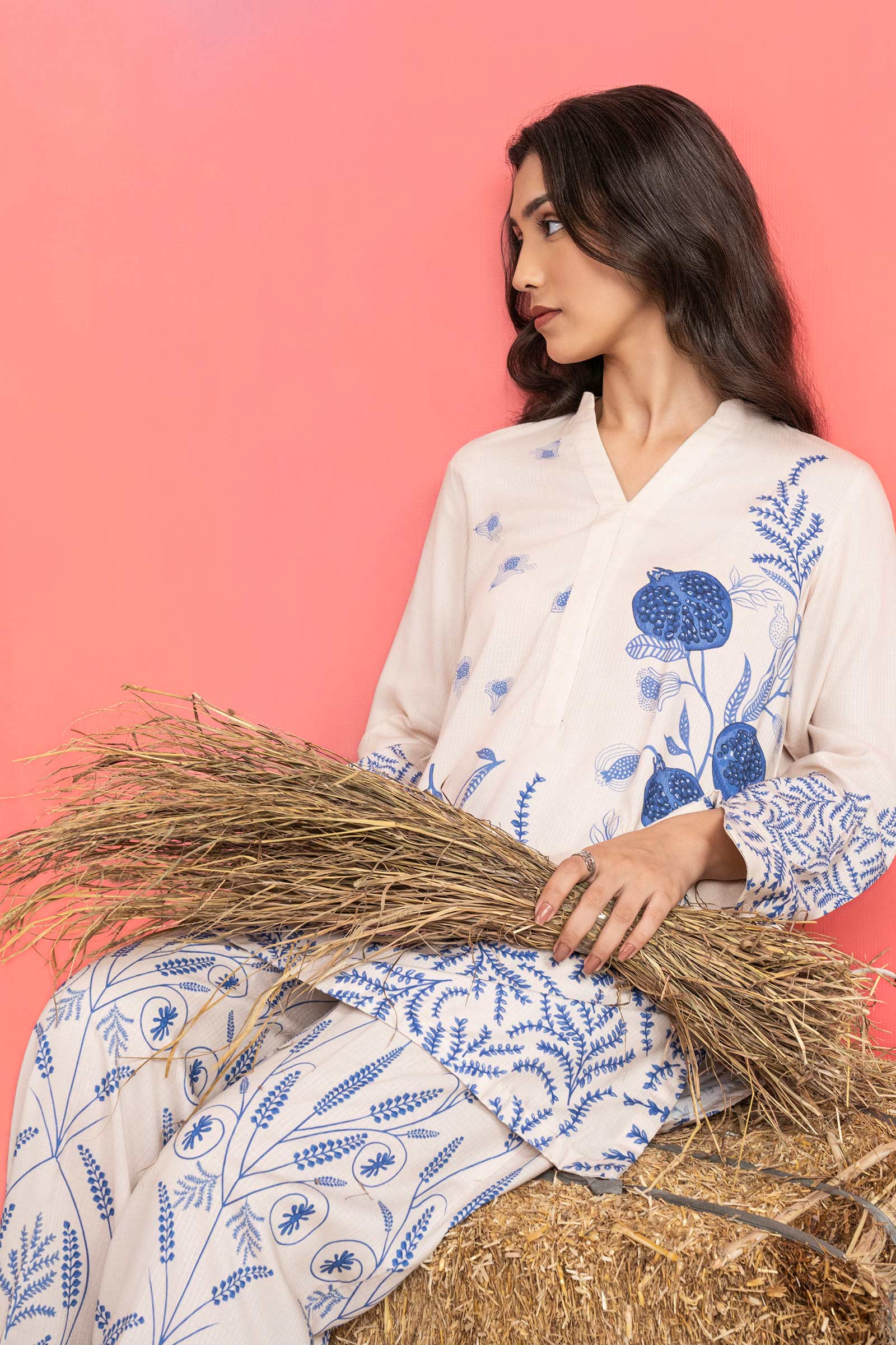 2 Pc Printed Silk Slub Suit - Image 2