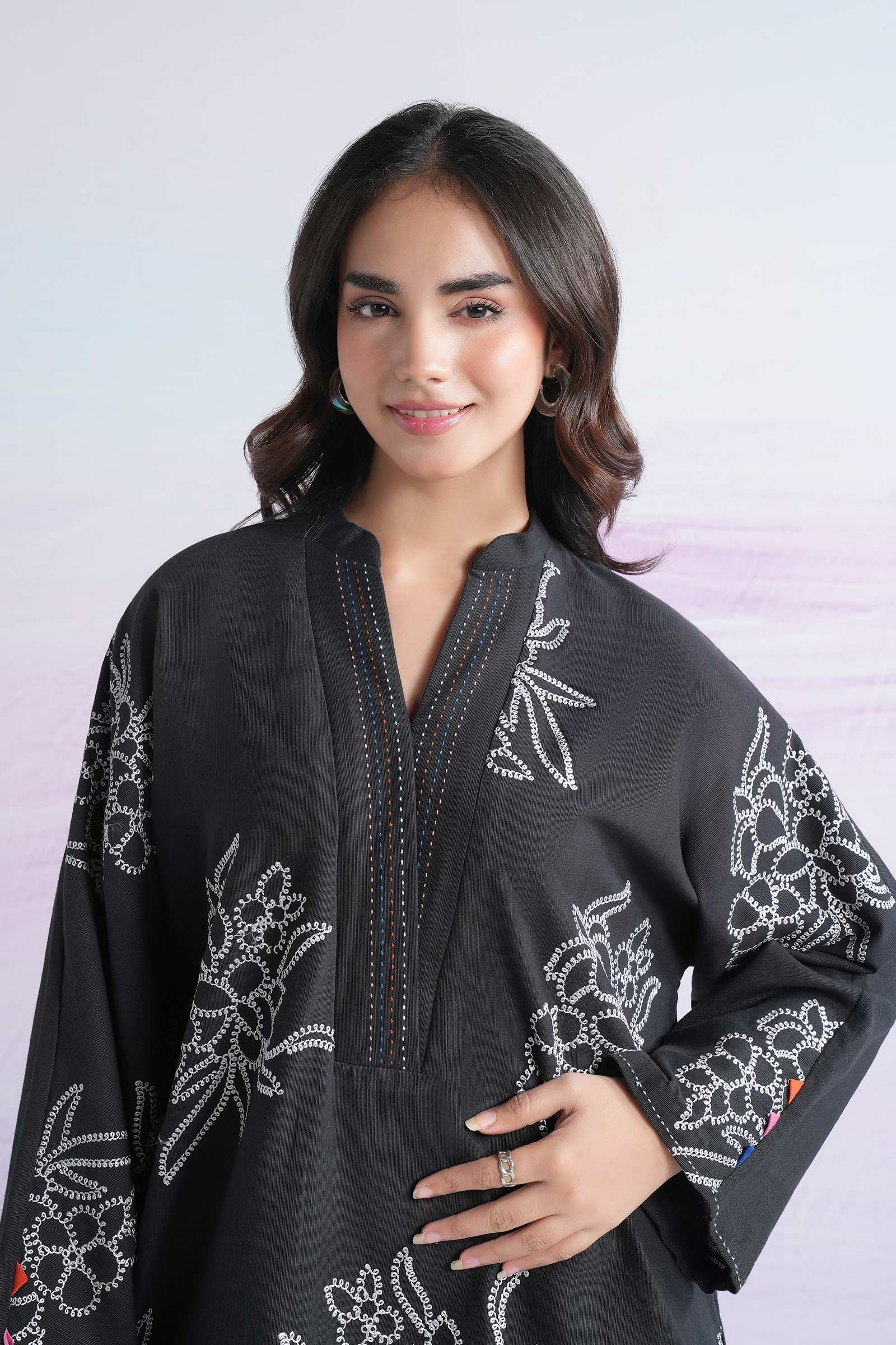 2 Pc Embroidered Slub Khaddar Suit - Image 2