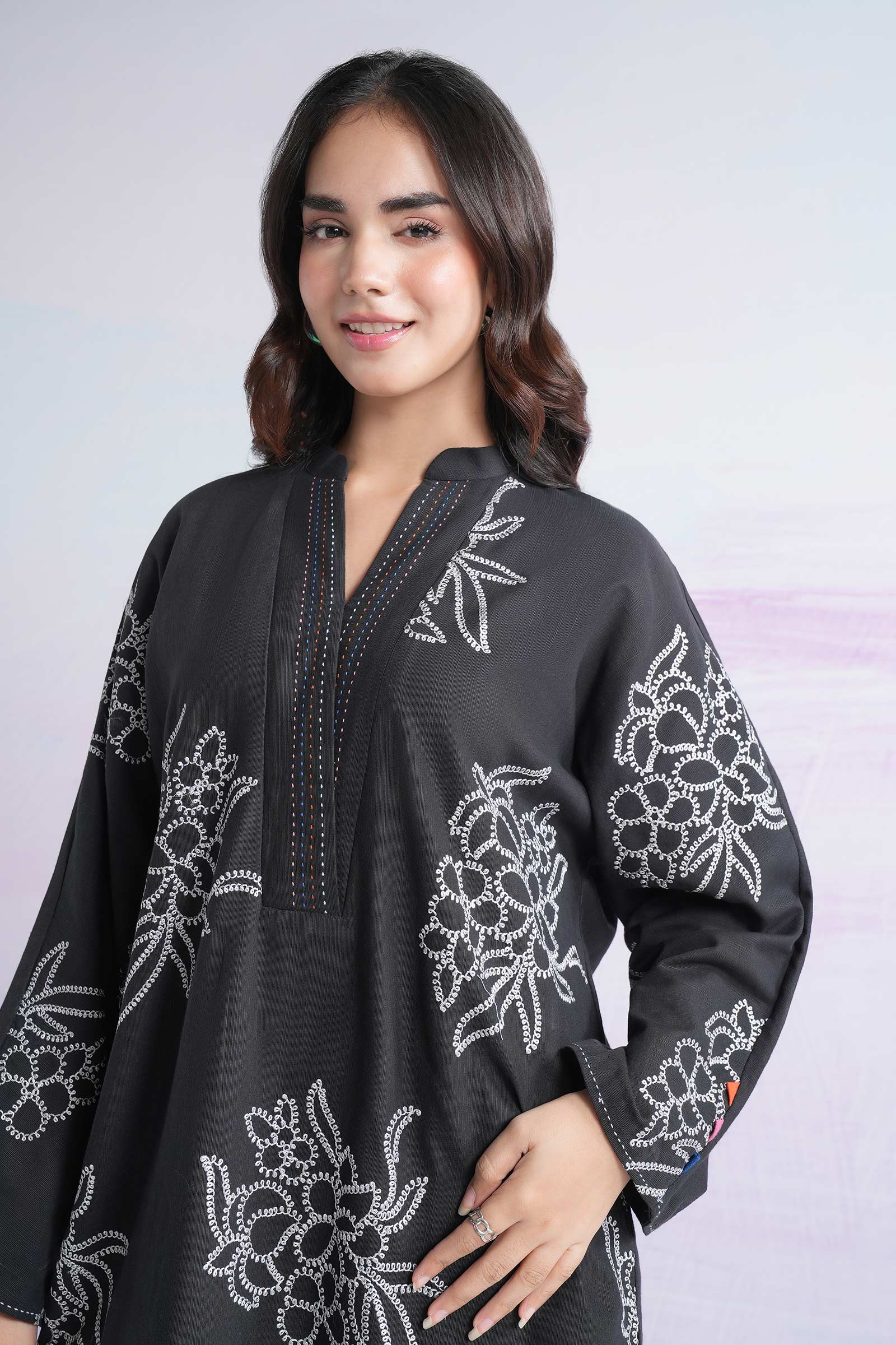 2 Pc Embroidered Slub Khaddar Suit - Image 3
