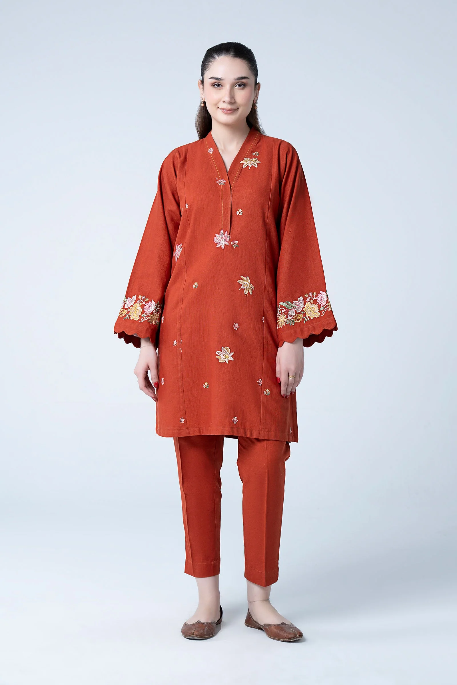 2 Pc Embroidered Slub Khaddar Suit
