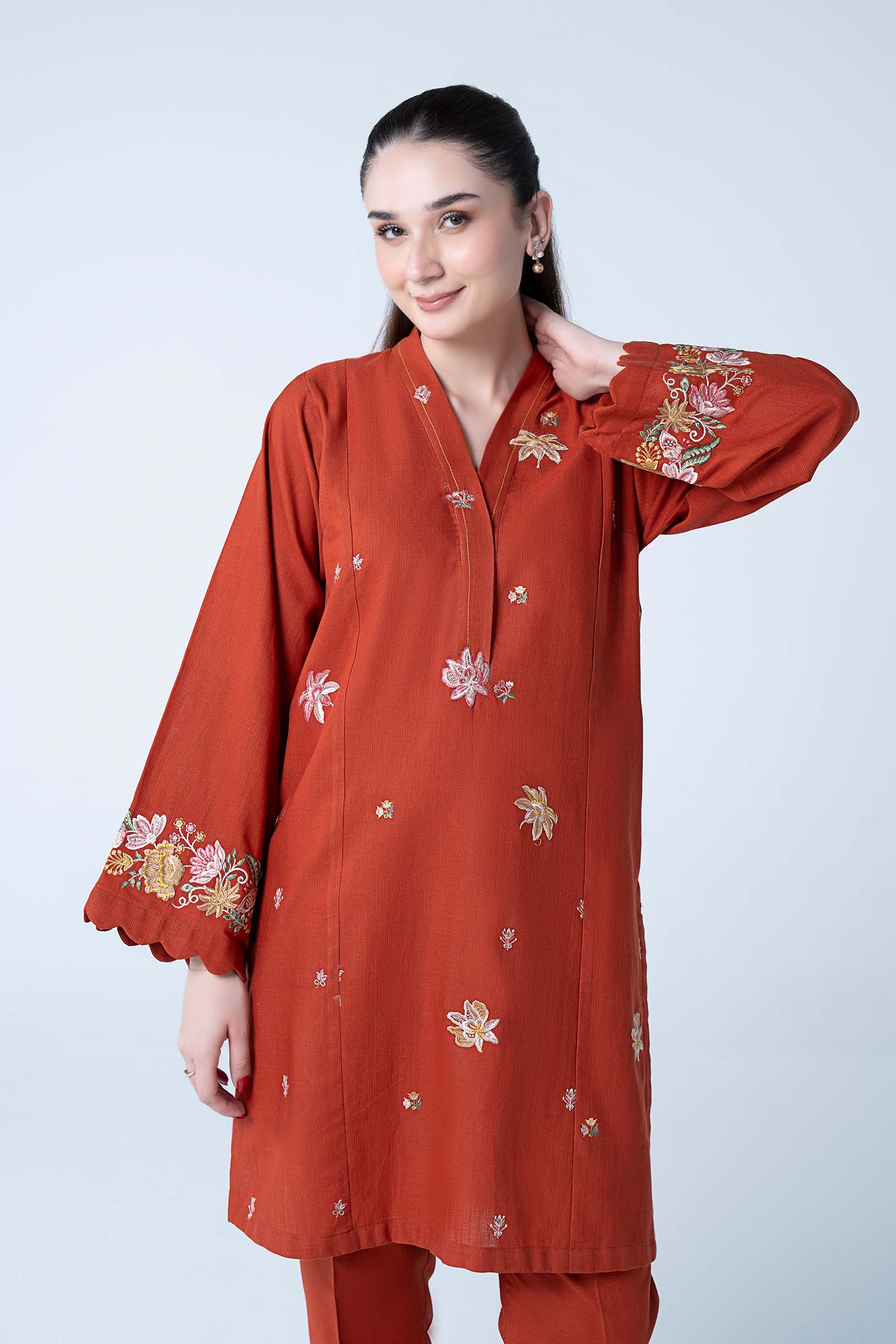 2 Pc Embroidered Slub Khaddar Suit - Image 2