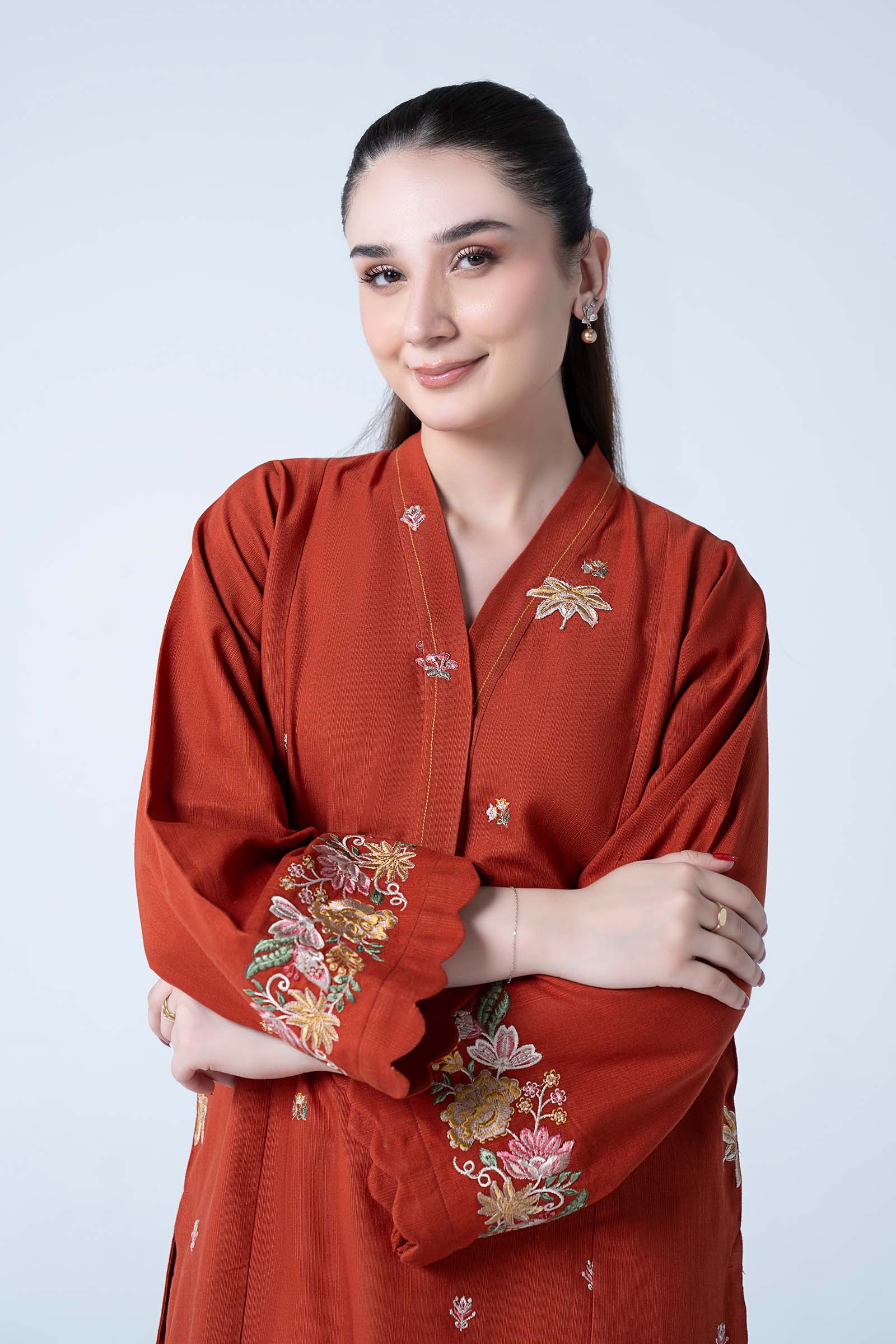 2 Pc Embroidered Slub Khaddar Suit - Image 3
