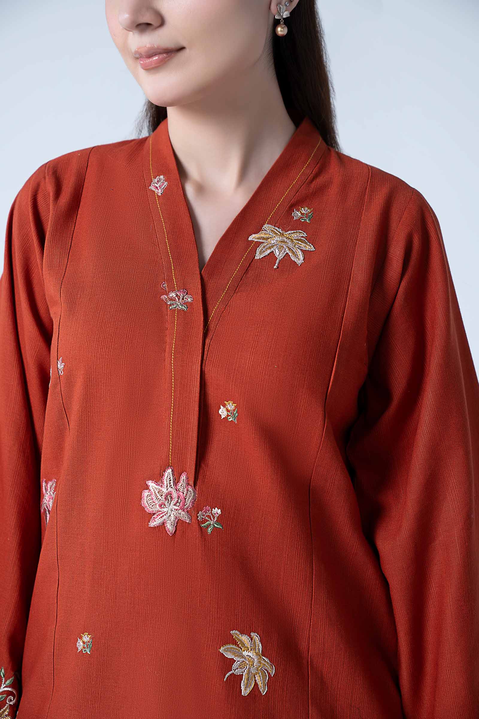 2 Pc Embroidered Slub Khaddar Suit - Image 4