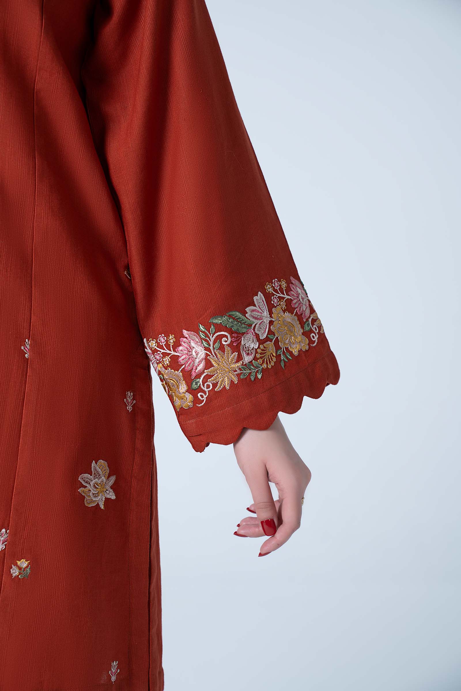 2 Pc Embroidered Slub Khaddar Suit - Image 5