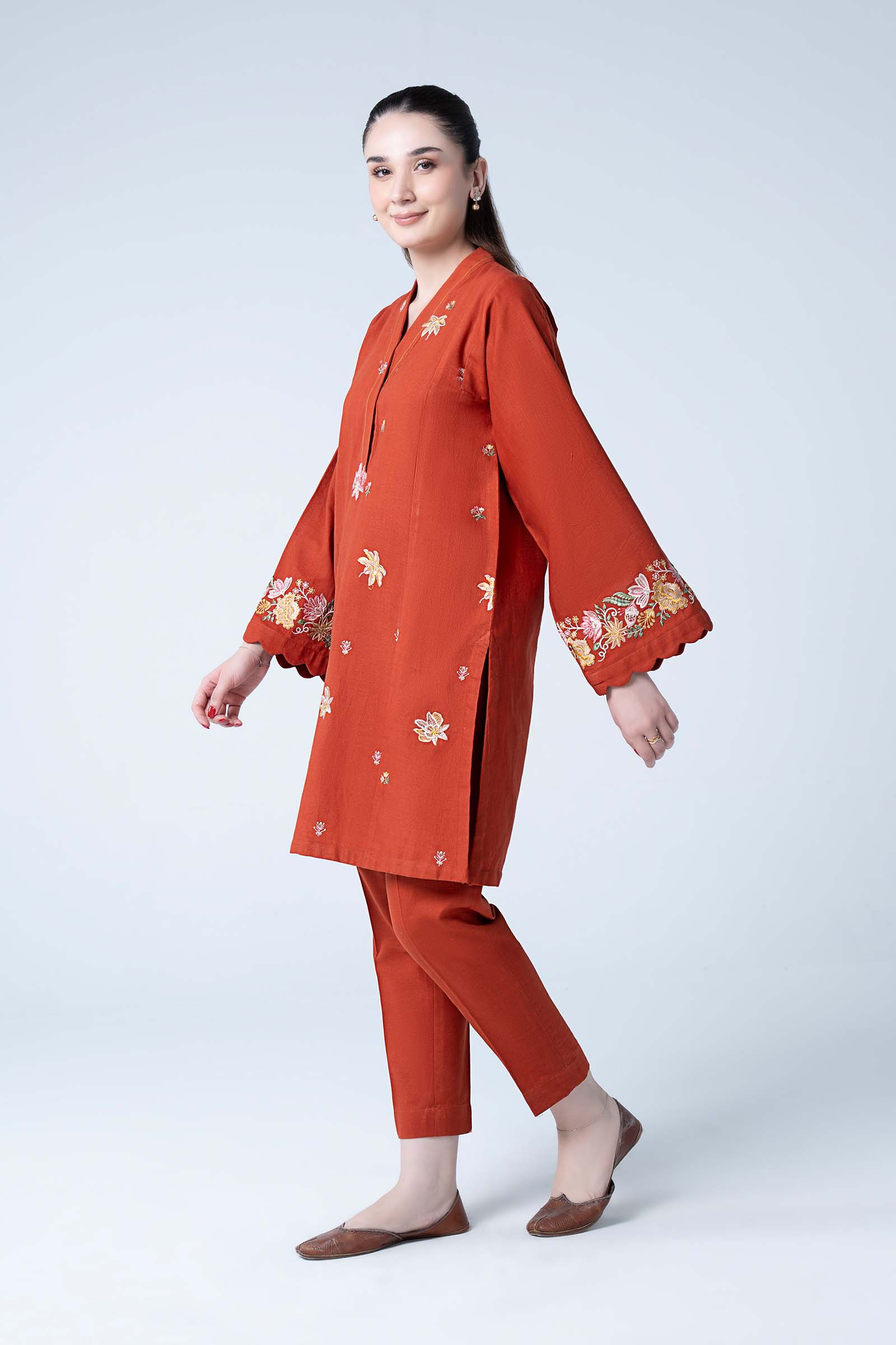 2 Pc Embroidered Slub Khaddar Suit - Image 6