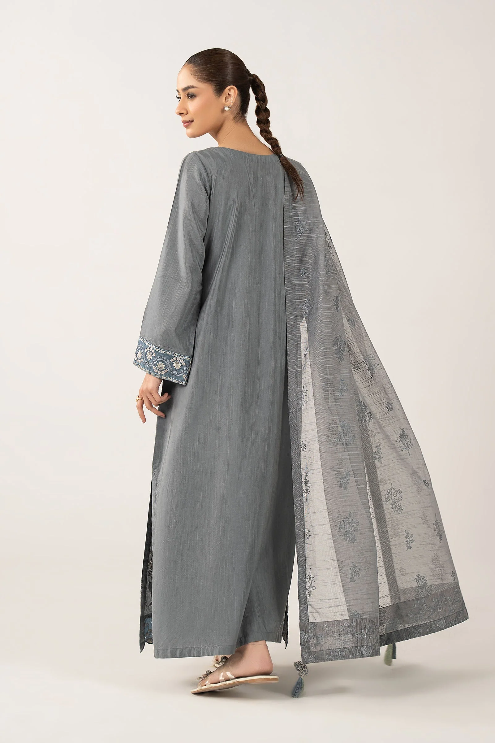 3 Pc Embroidered Shiny Slub Suit - Image 6