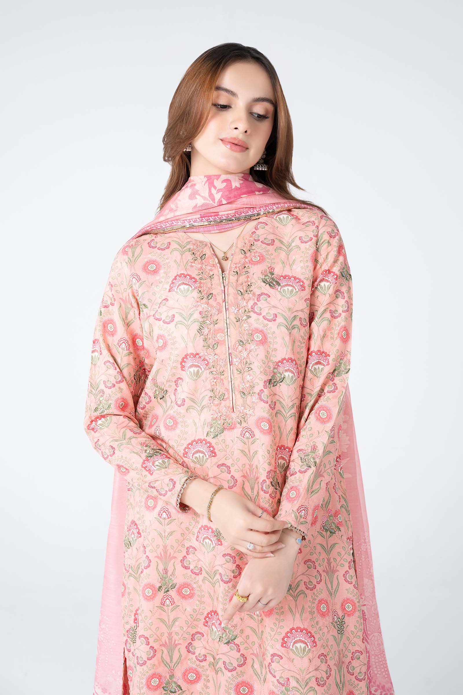 3 Pc Embroidered Dobby Lurex Suit - Image 2