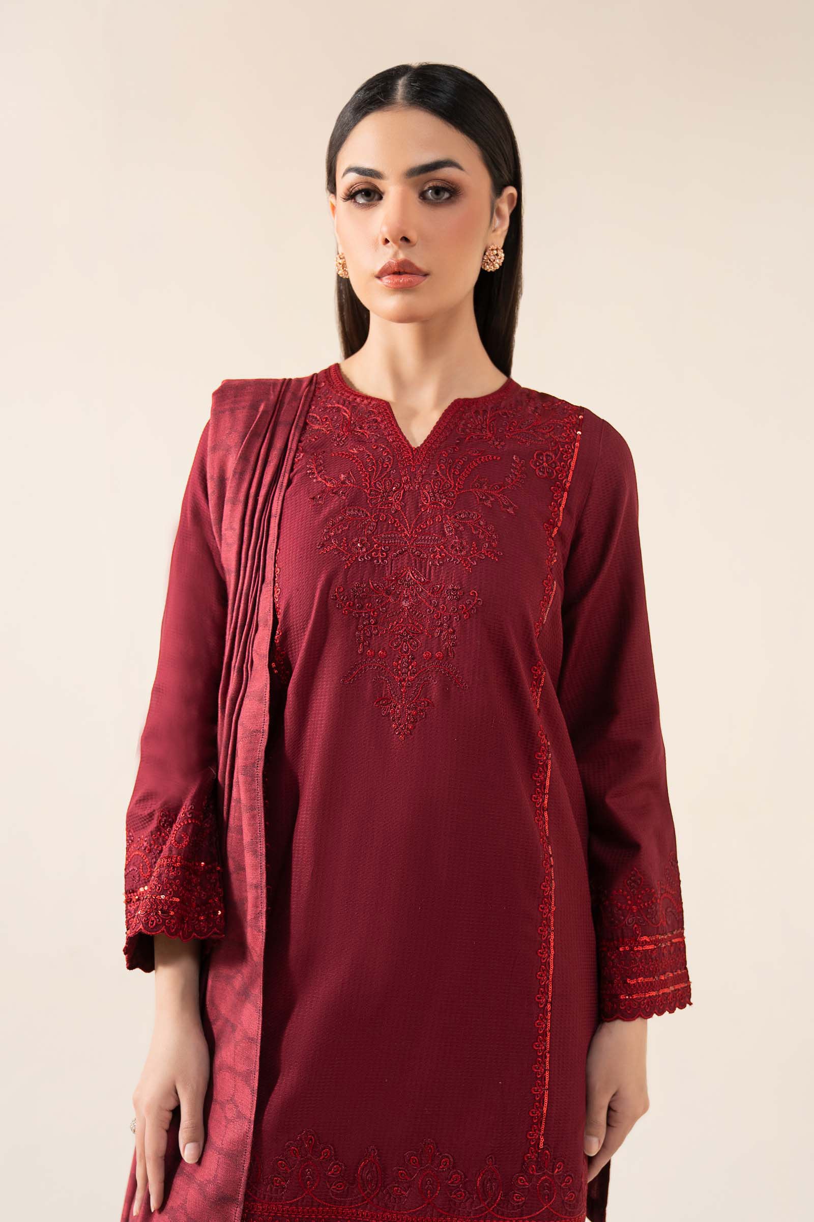 3 Pc Embroidered Dobby Cotton Suit - Image 2