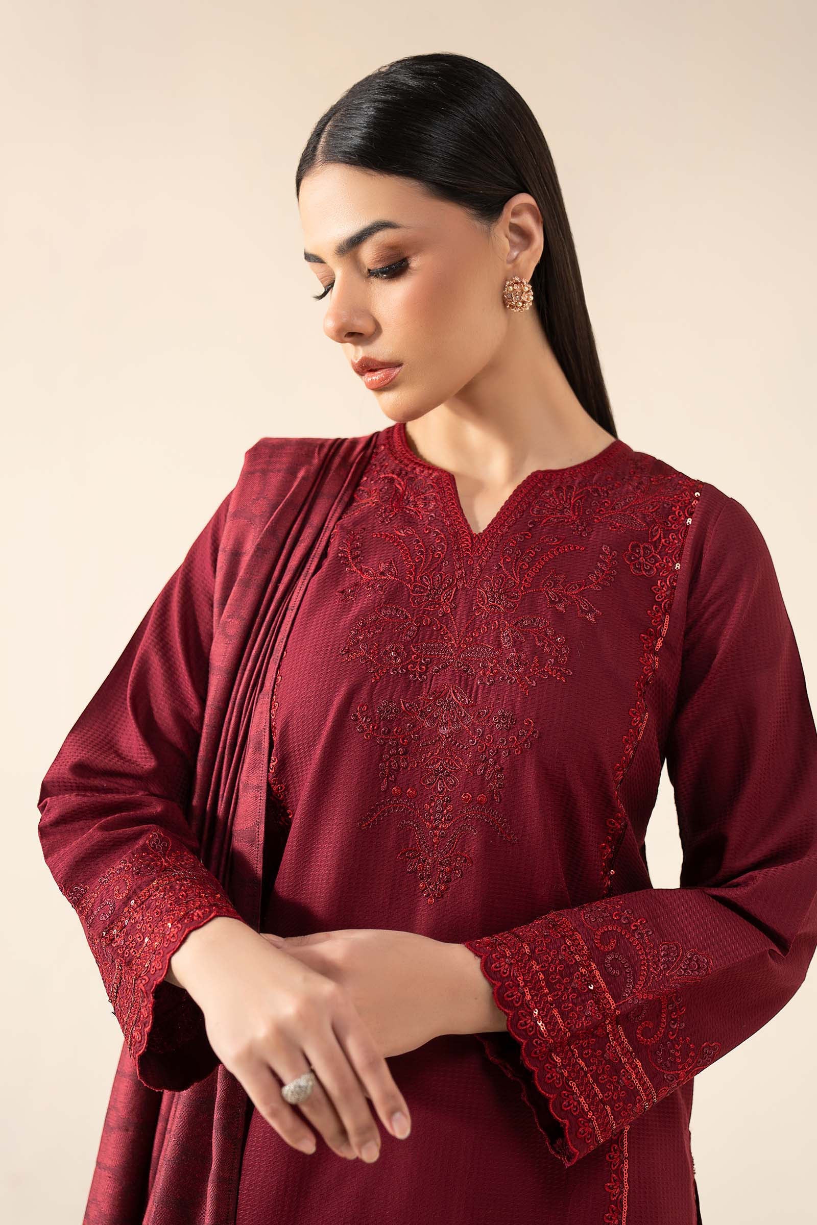 3 Pc Embroidered Dobby Cotton Suit - Image 3