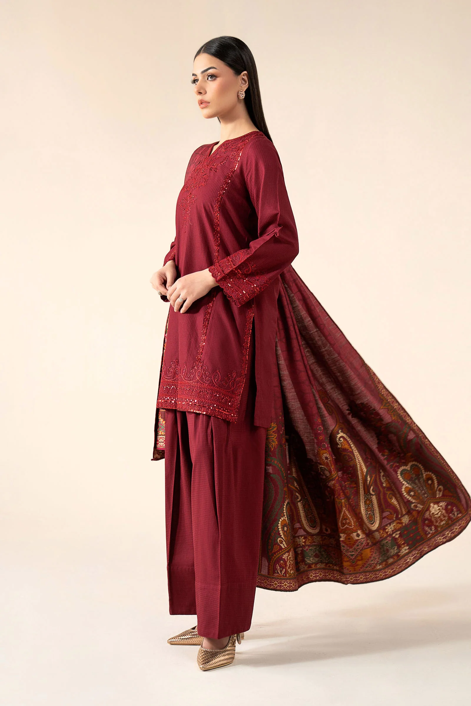 3 Pc Embroidered Dobby Cotton Suit - Image 6