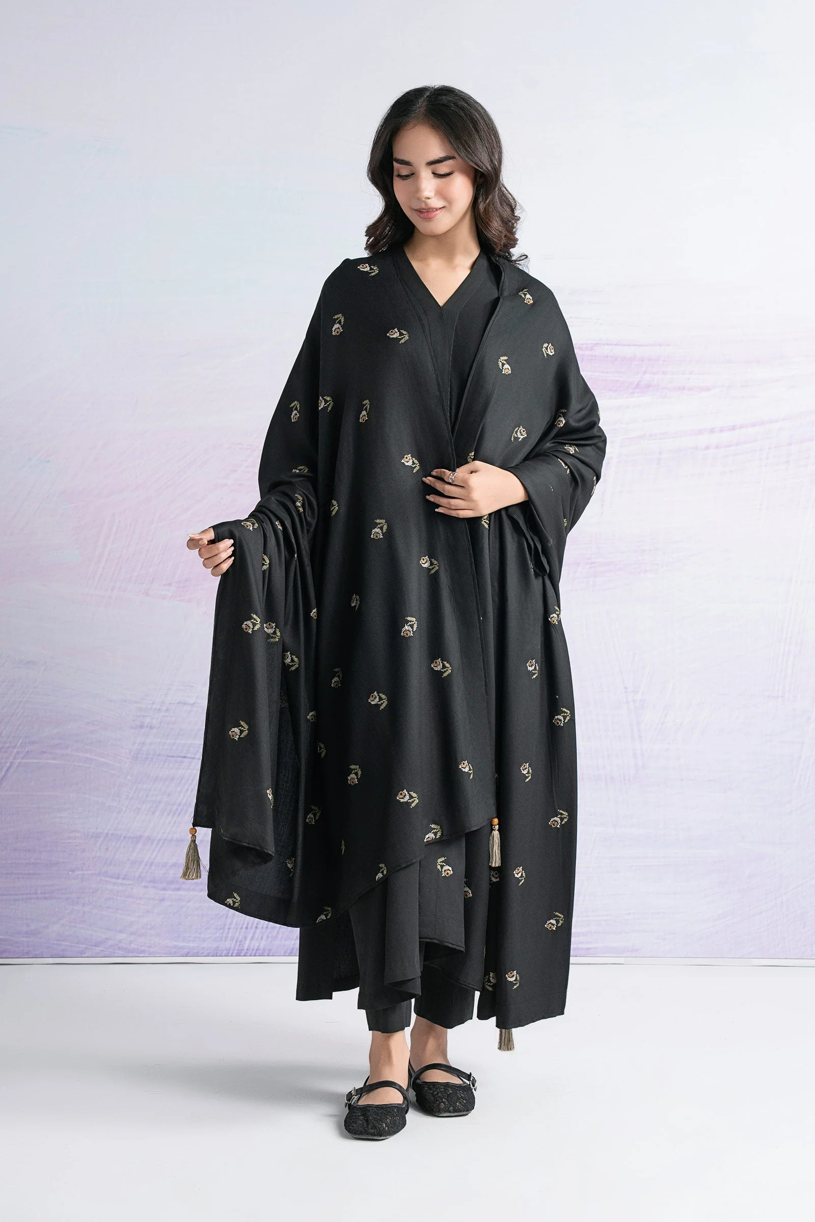 Embroidered Twill Shawl - Image 2