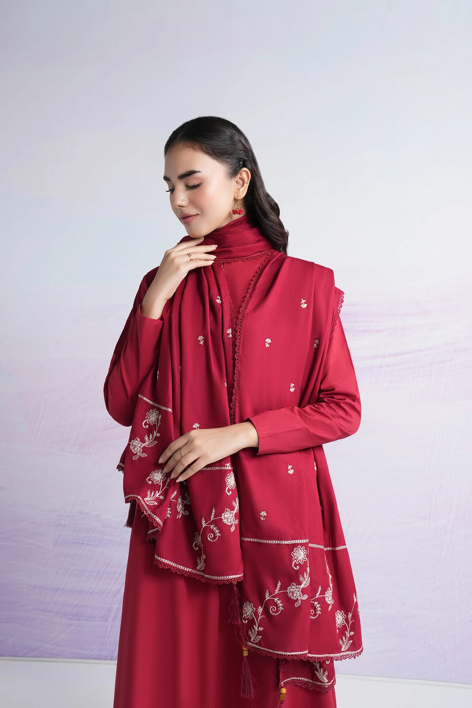 Embroidered Linen Viscose Shawl - Image 2
