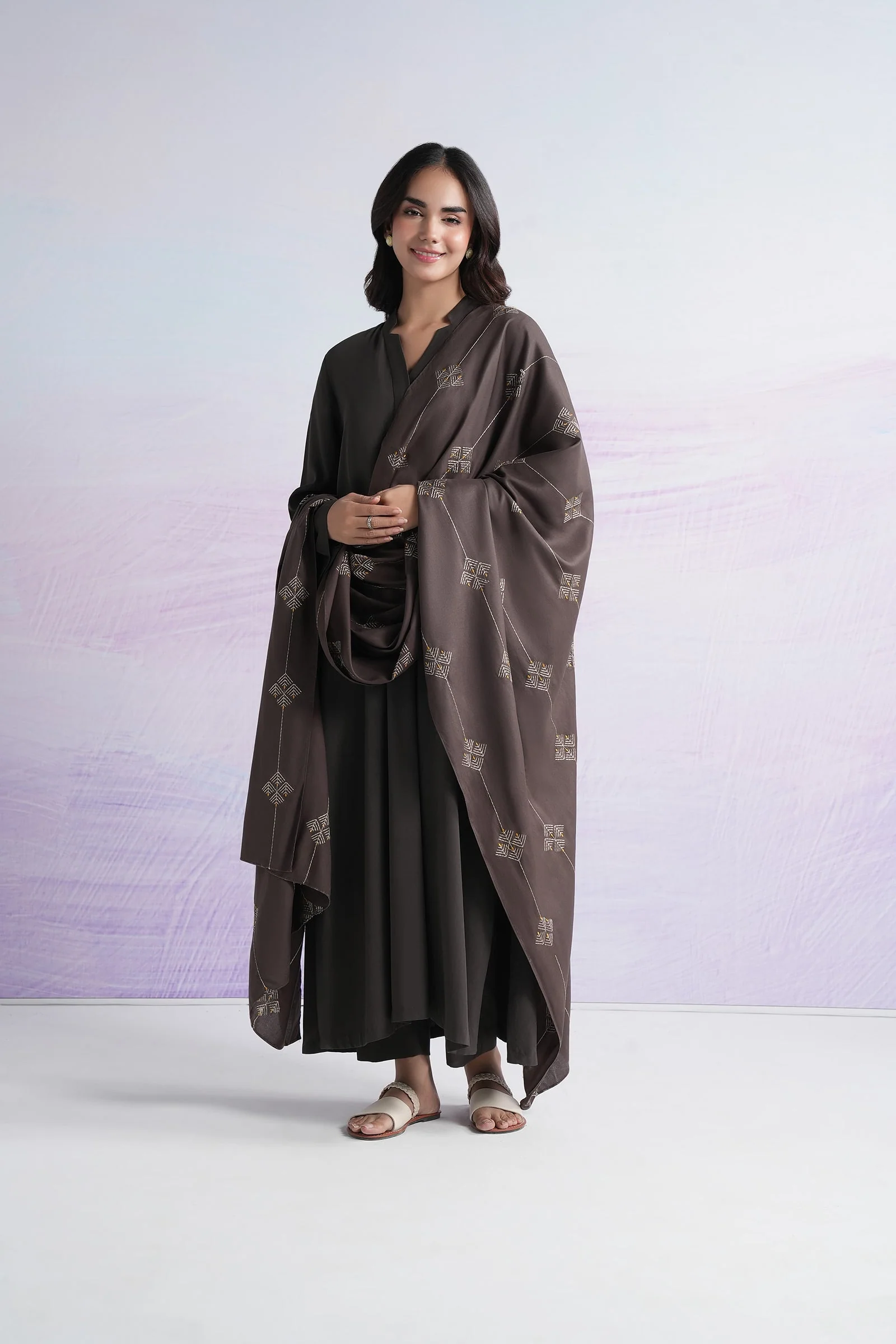 Embroidered Linen Viscose Shawl