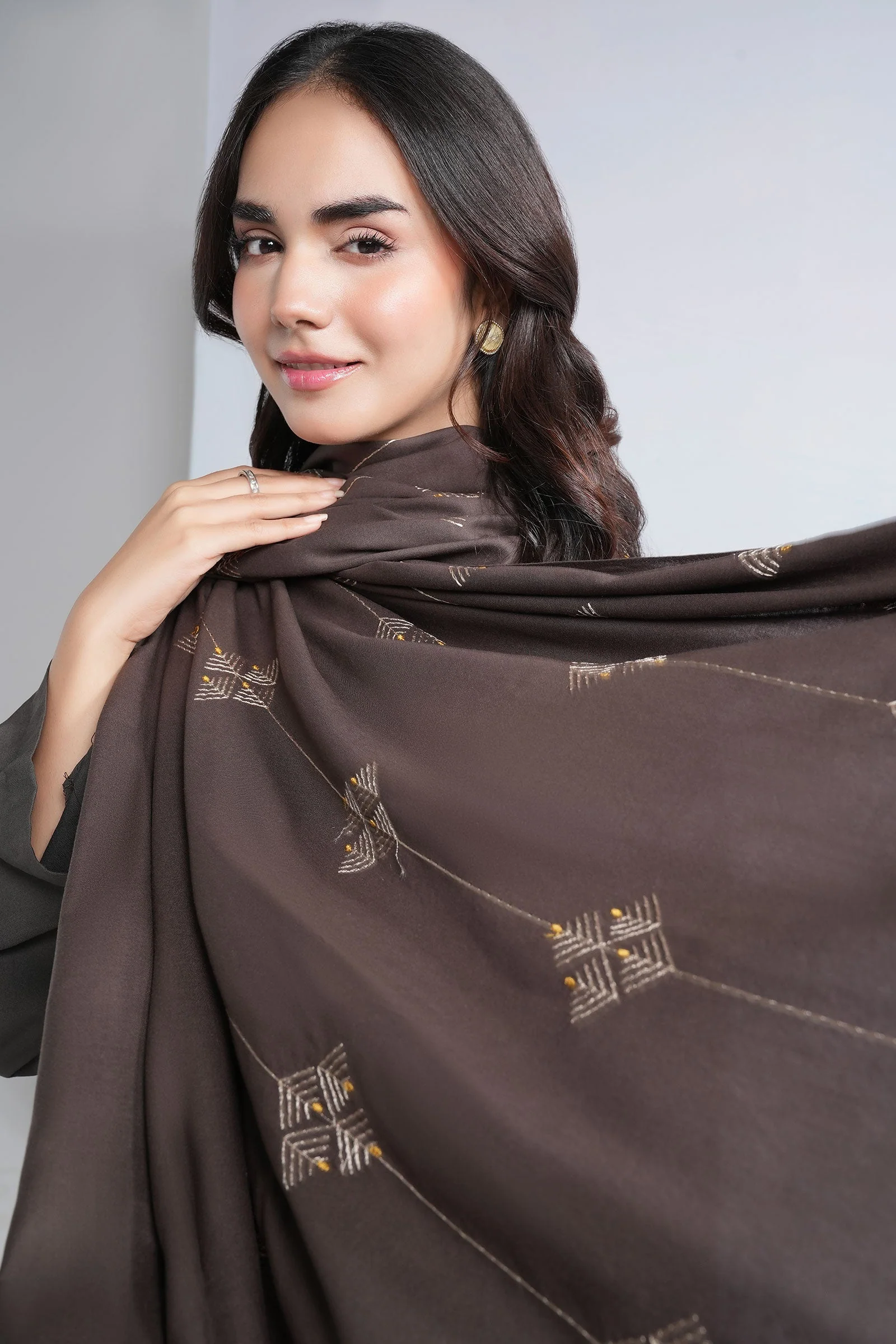 Embroidered Linen Viscose Shawl - Image 2