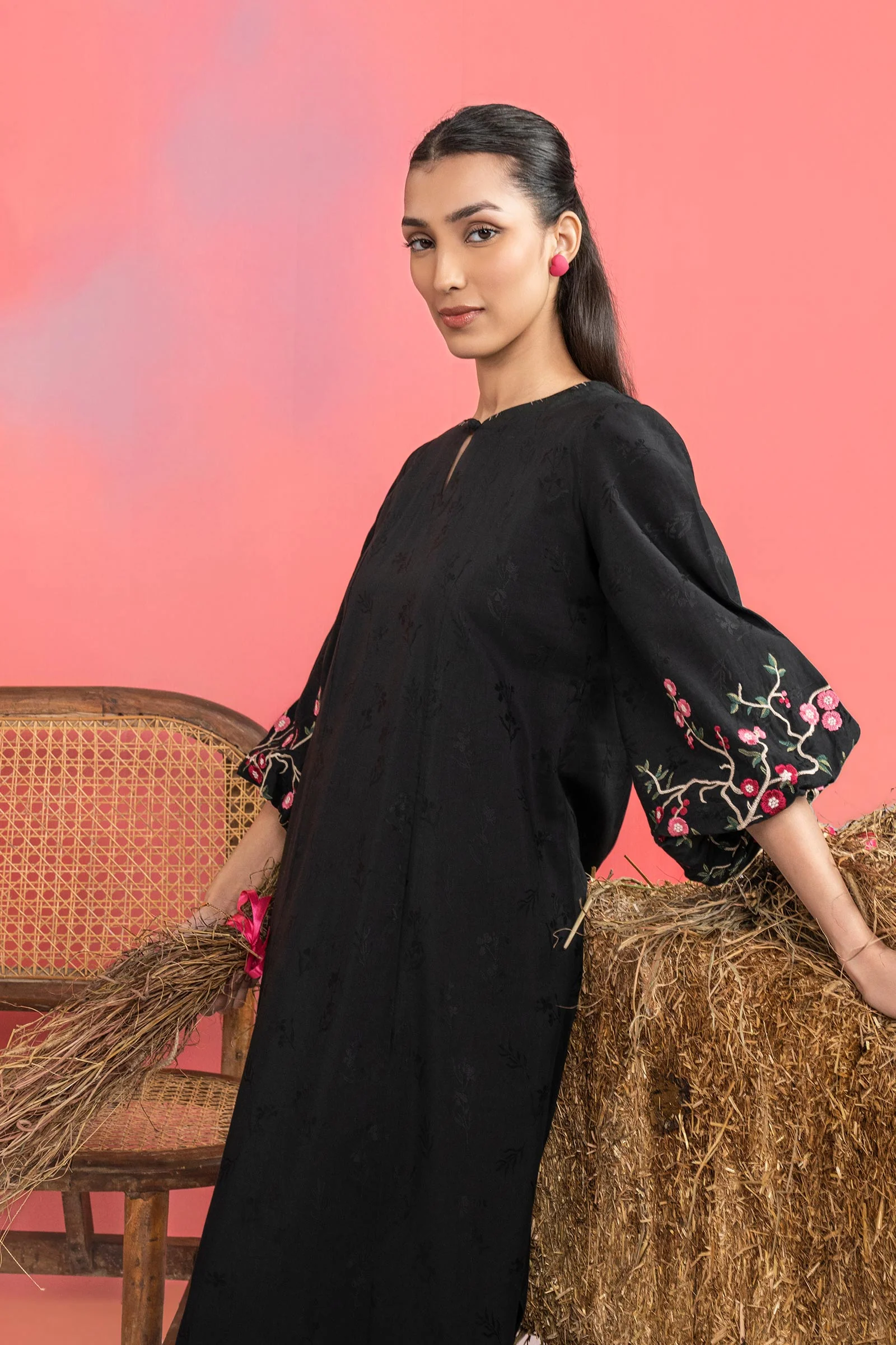 Embroidered Self-Jacquard Viscose Dress - Image 2