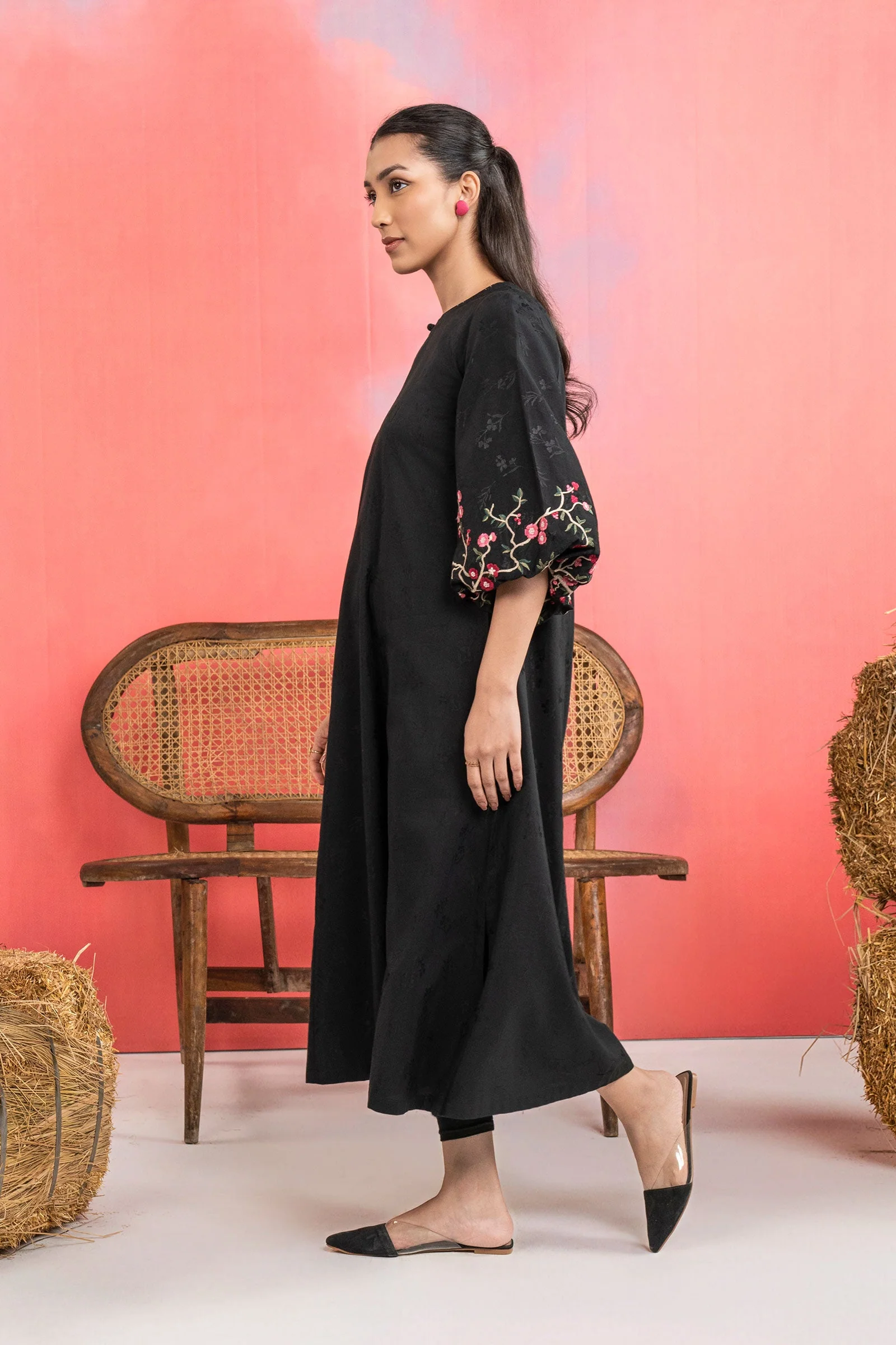 Embroidered Self-Jacquard Viscose Dress - Image 3