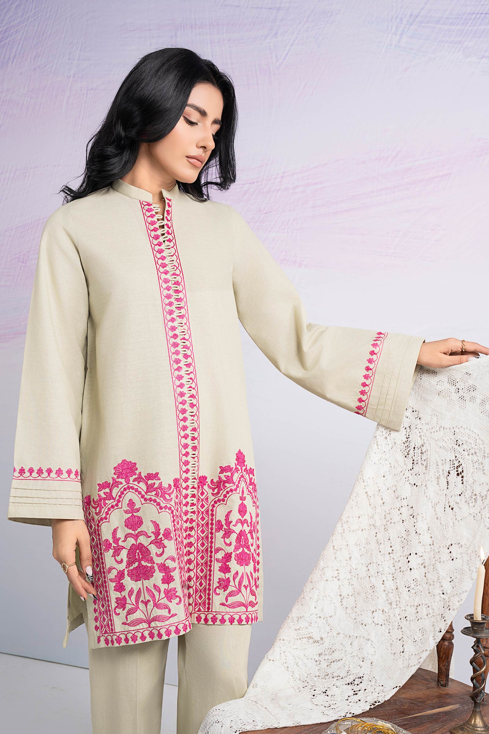 2 Pc Embroidered Crisp Linen Suit - Image 2