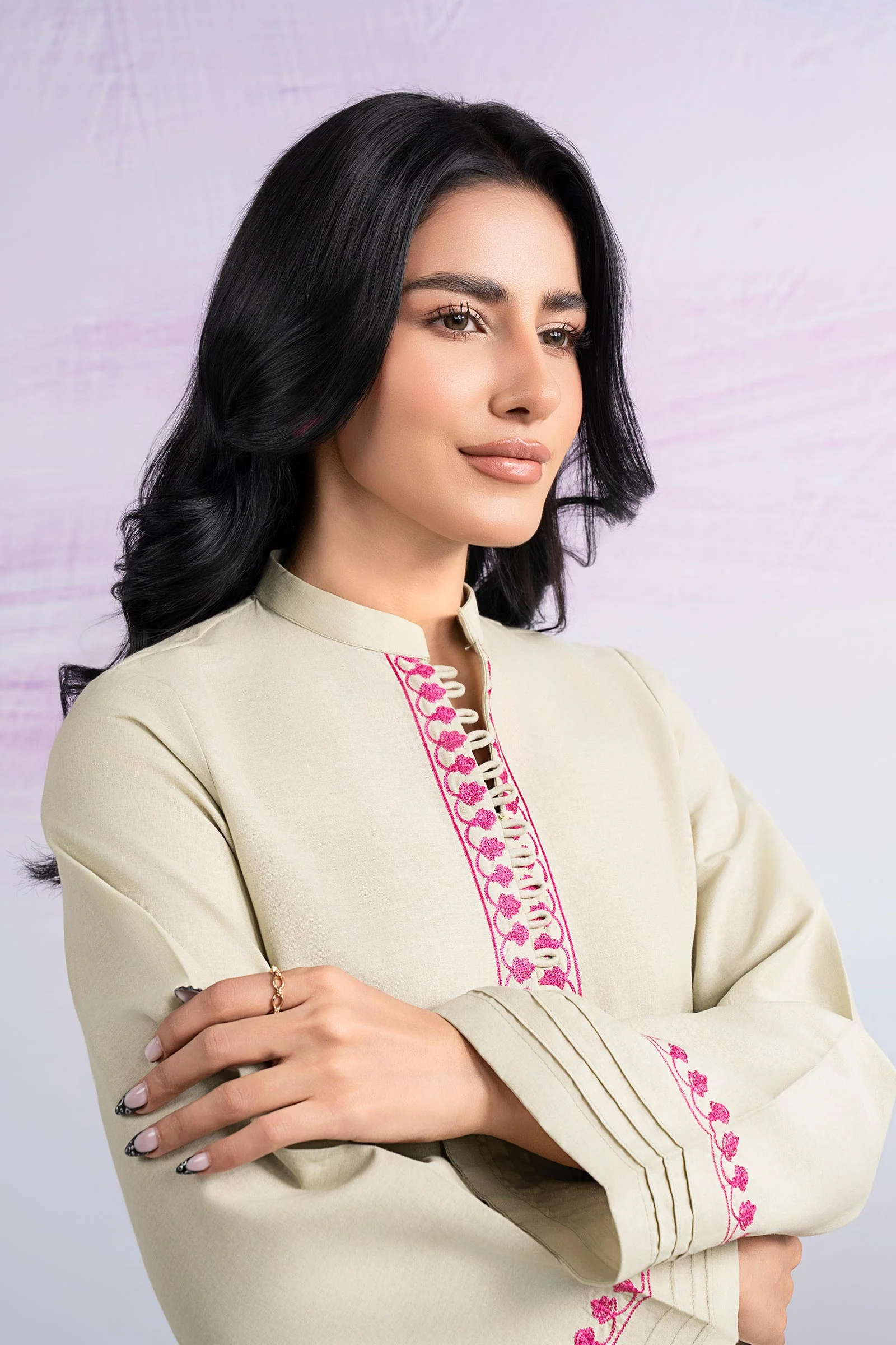 2 Pc Embroidered Crisp Linen Suit - Image 3