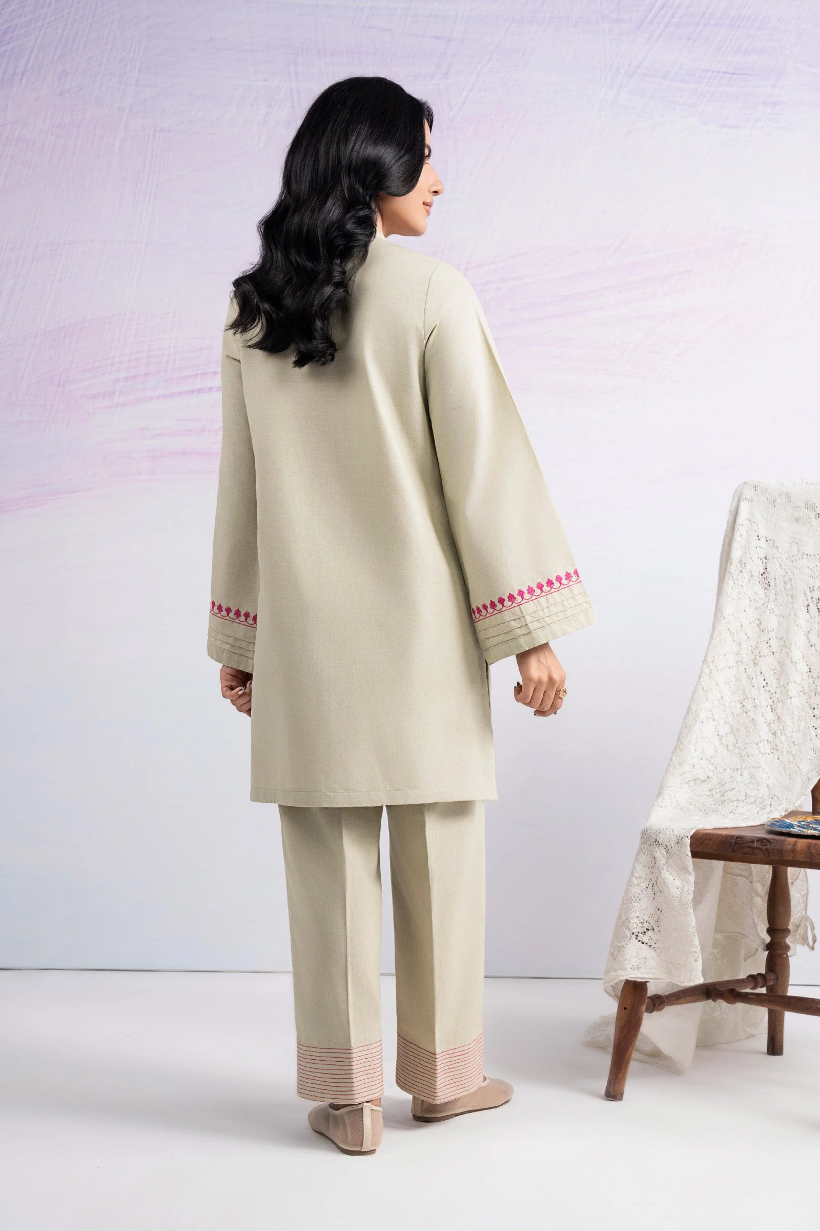 2 Pc Embroidered Crisp Linen Suit - Image 6