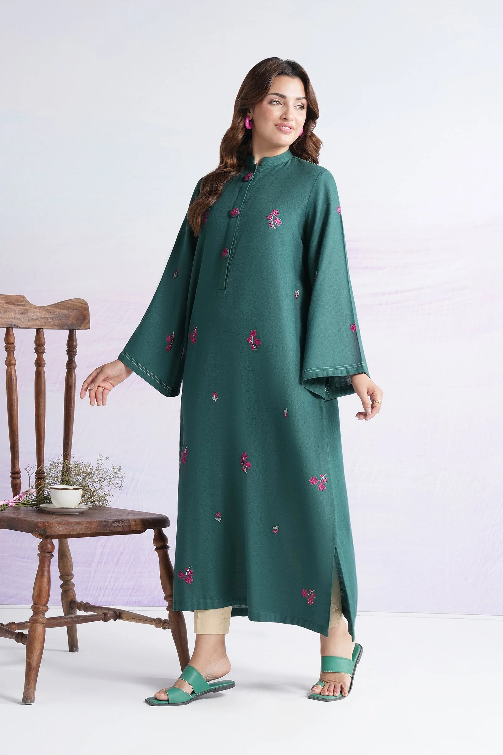 Embroidered Slub Khaddar Shirt - Image 2