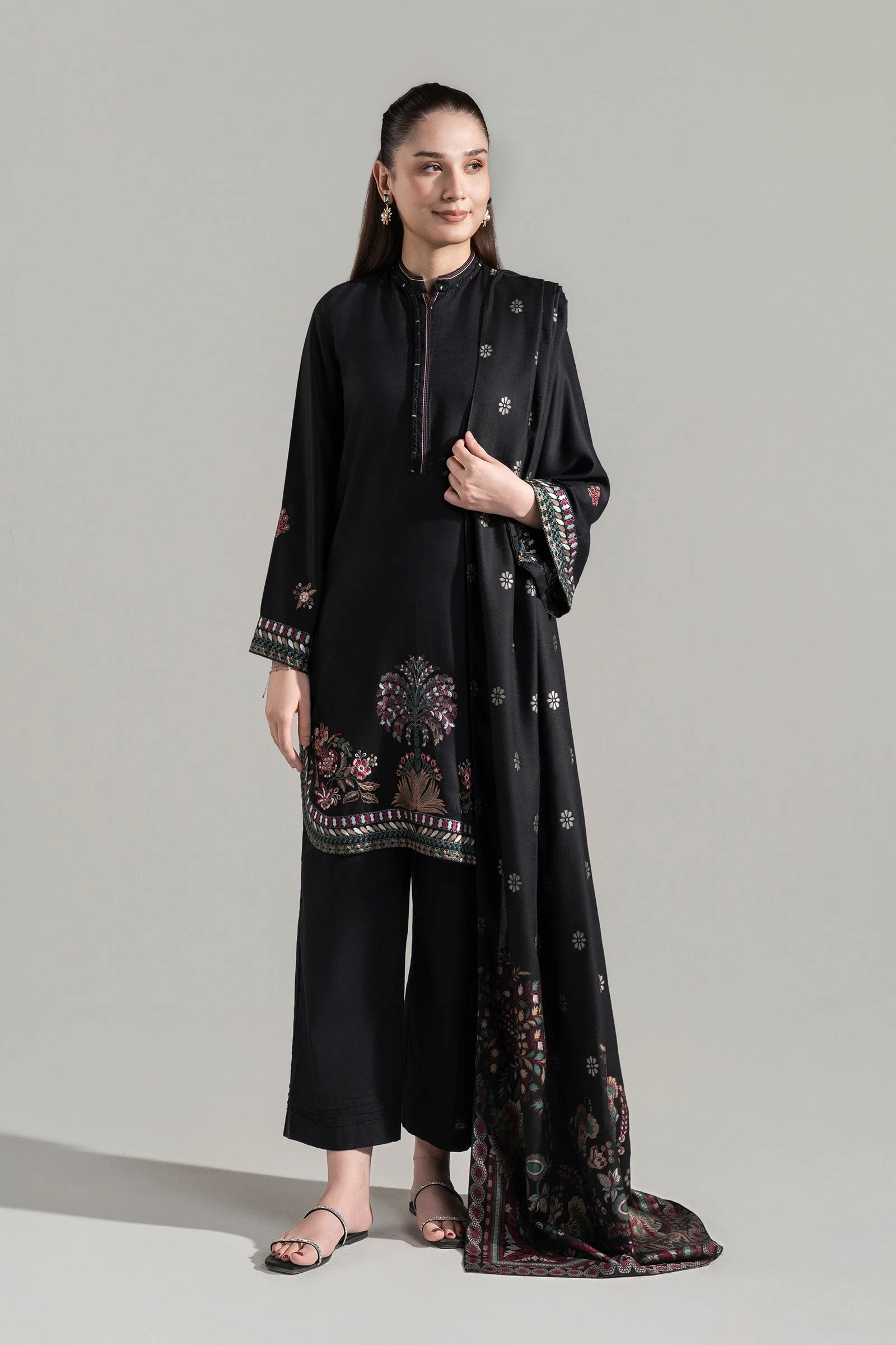 2 Pc Embroidered Herringbone Suit