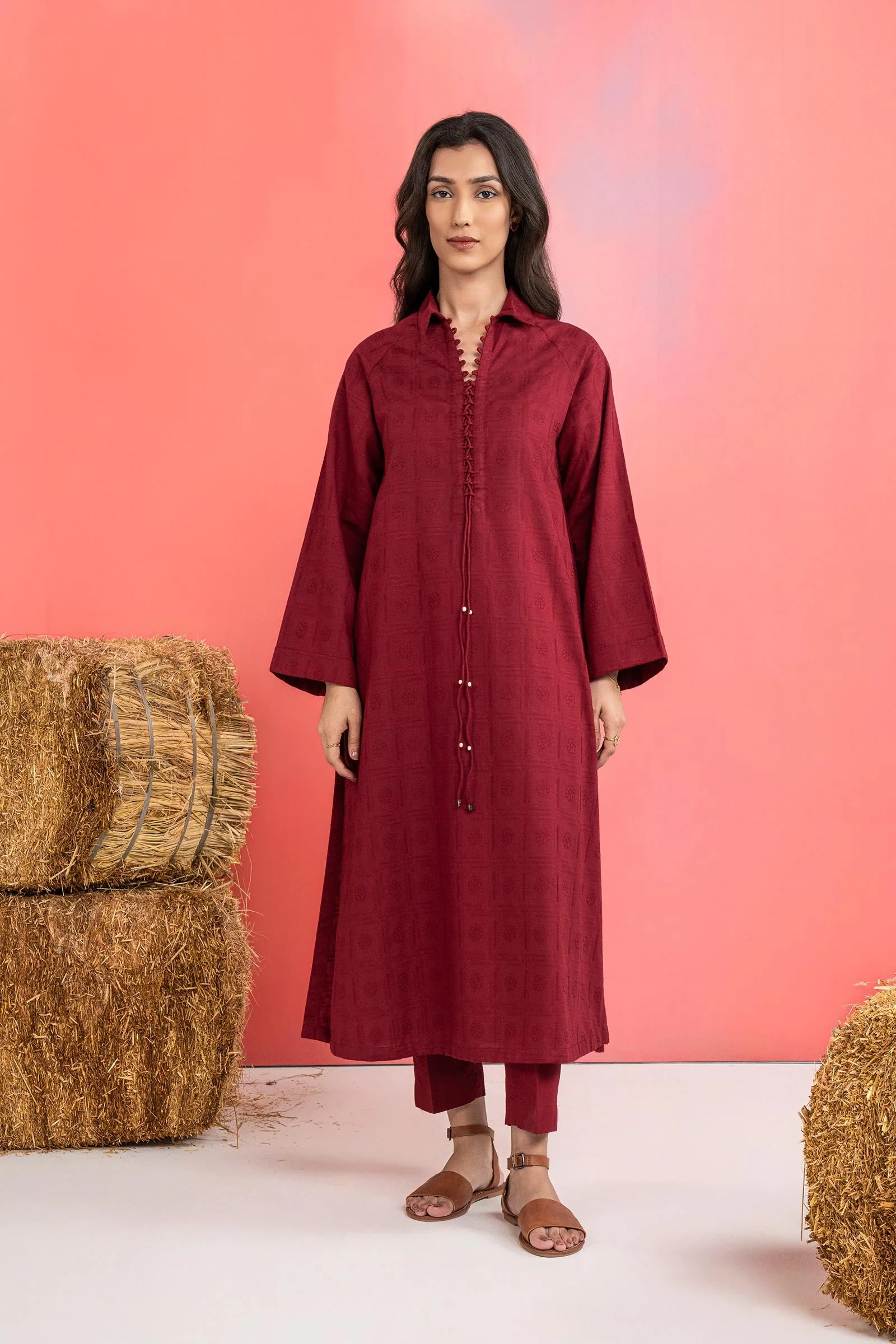 2 Pc Dyed Khaddar Jacquard Suit - Image 2