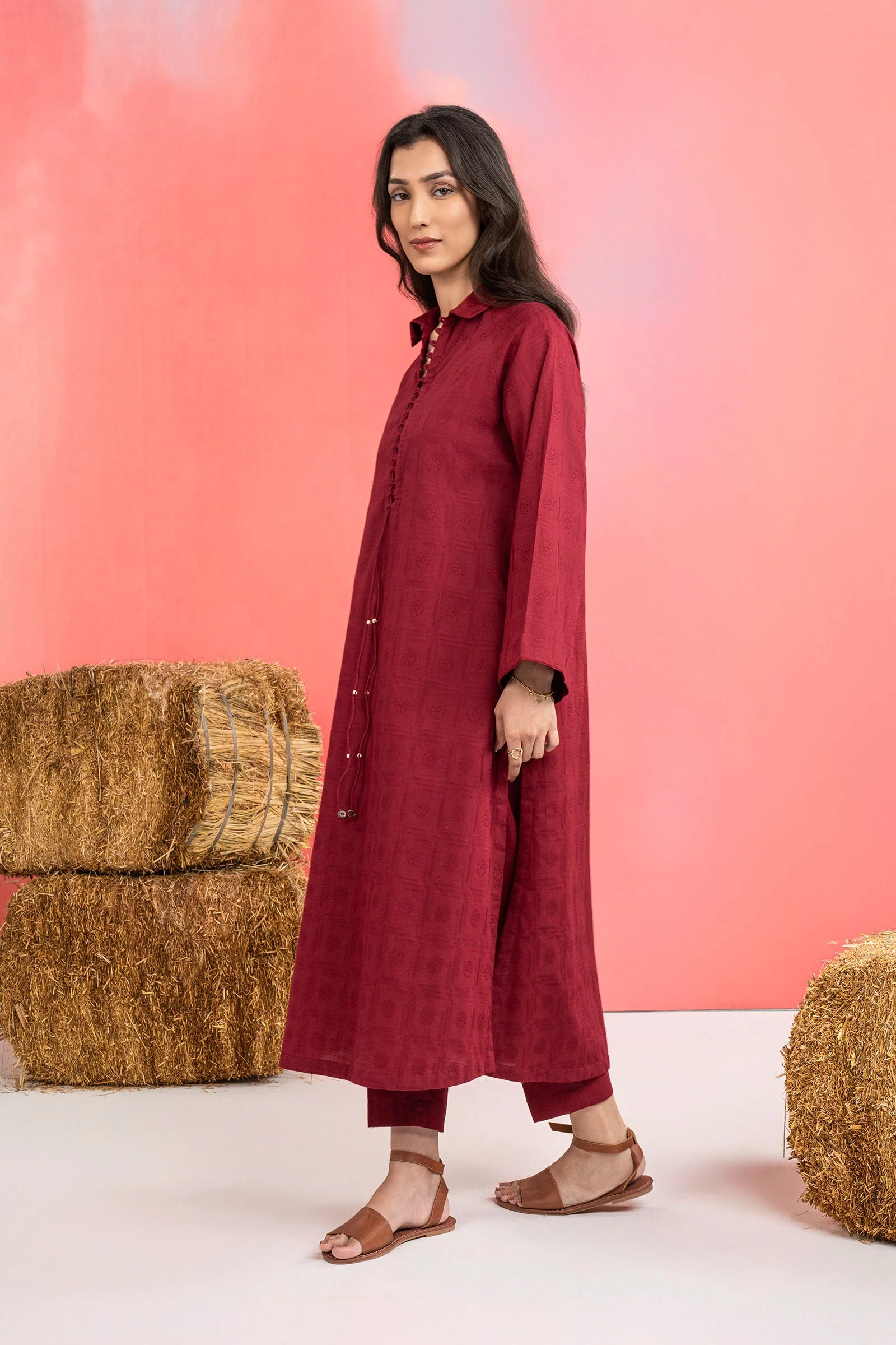 2 Pc Dyed Khaddar Jacquard Suit - Image 5