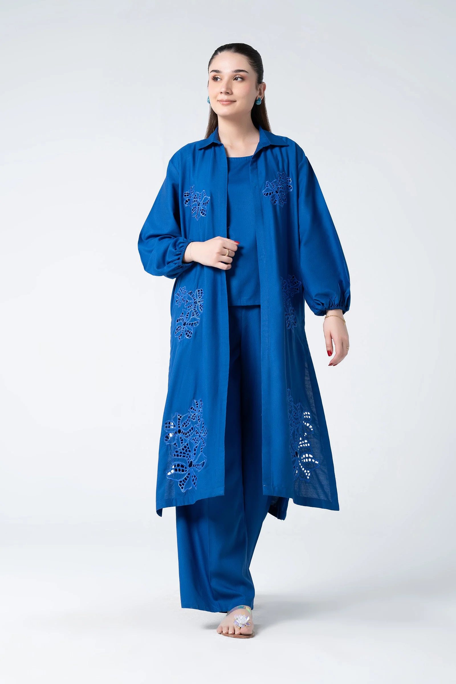 3 Pc Embroidered Linen Suit