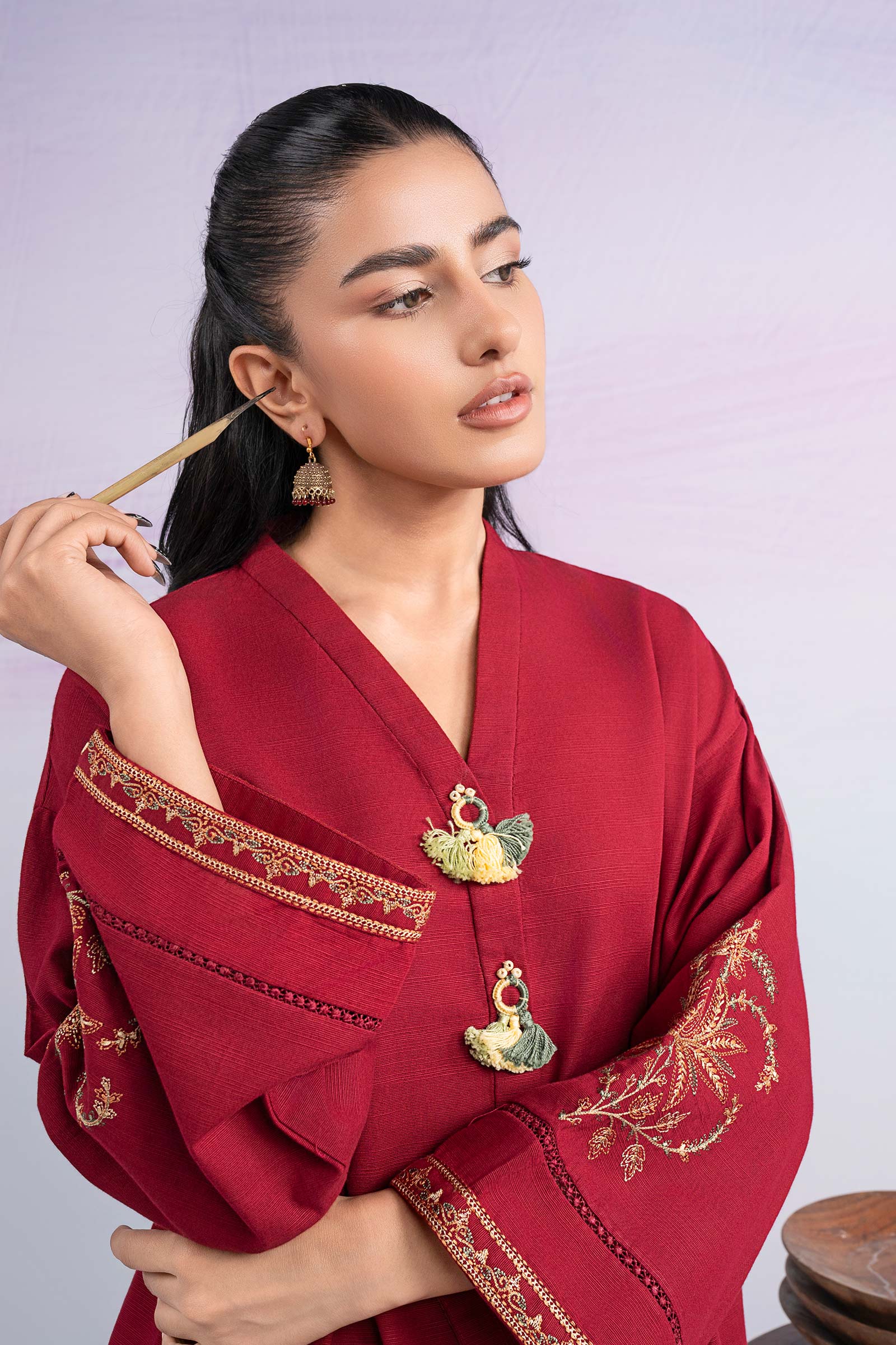 2 Pc Embroidered Slub Khaddar Suit - Image 3