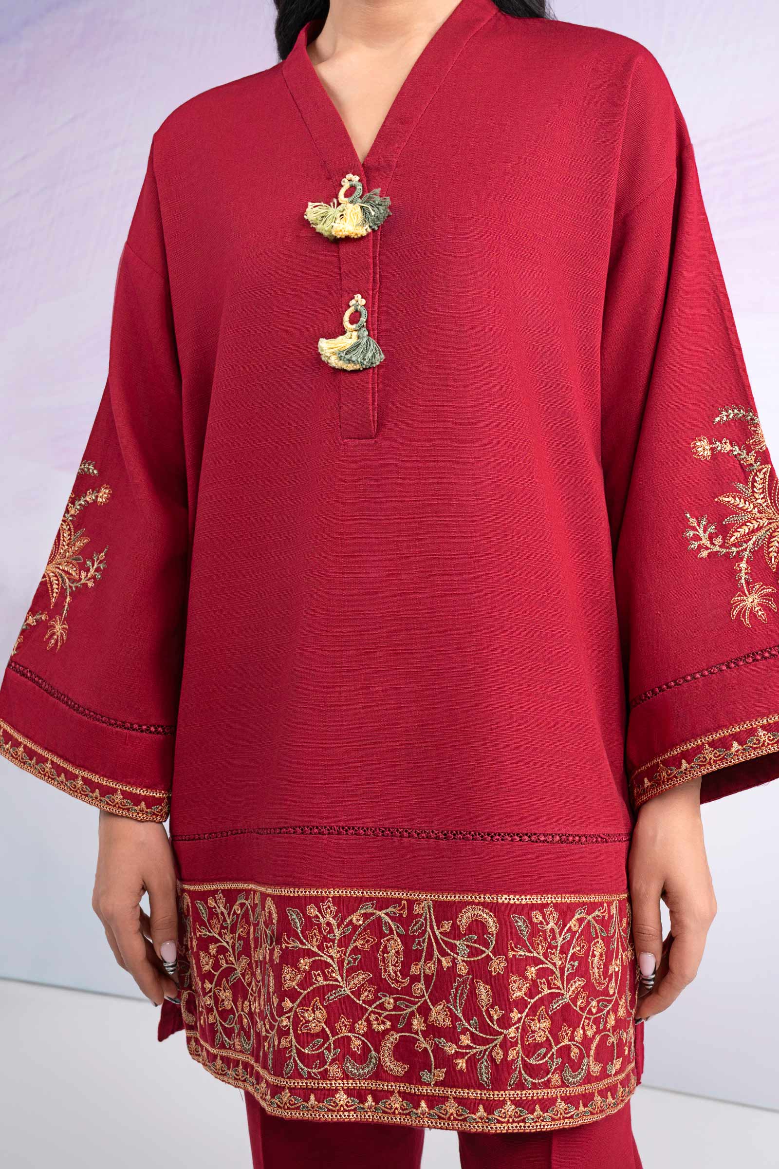 2 Pc Embroidered Slub Khaddar Suit - Image 4