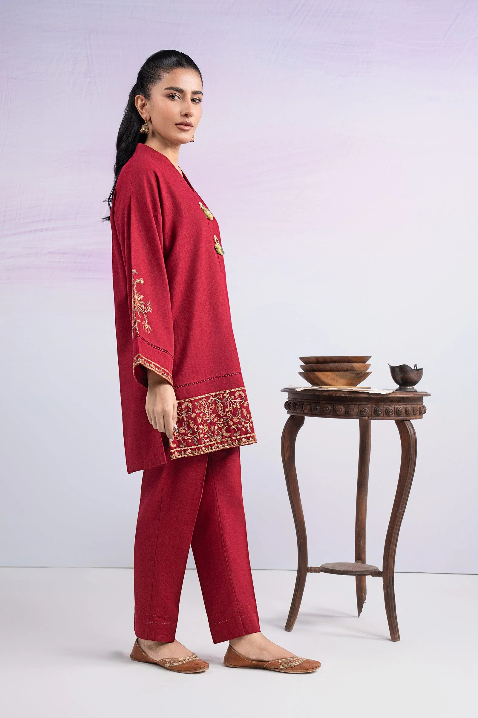 2 Pc Embroidered Slub Khaddar Suit - Image 5