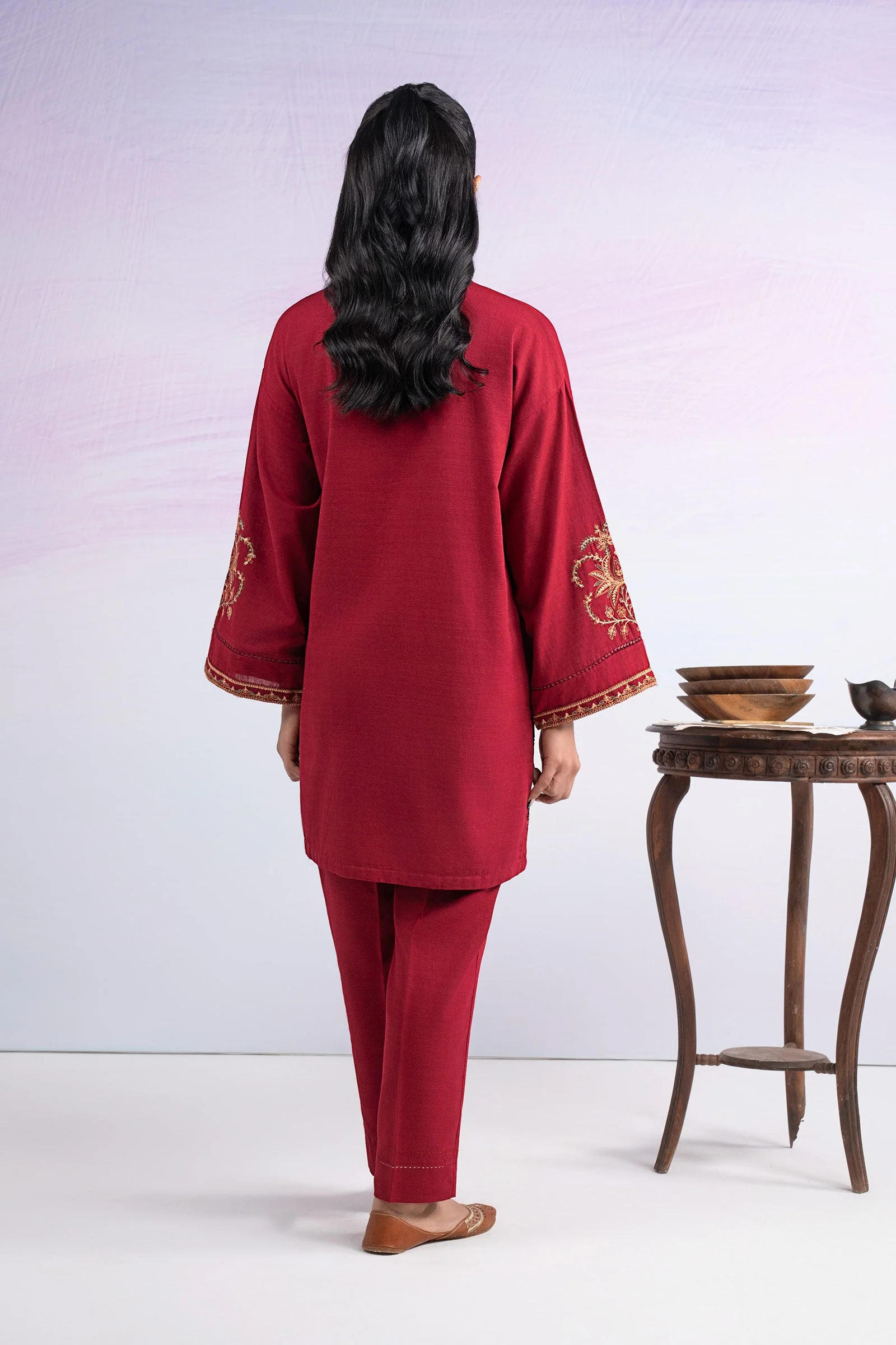 2 Pc Embroidered Slub Khaddar Suit - Image 6