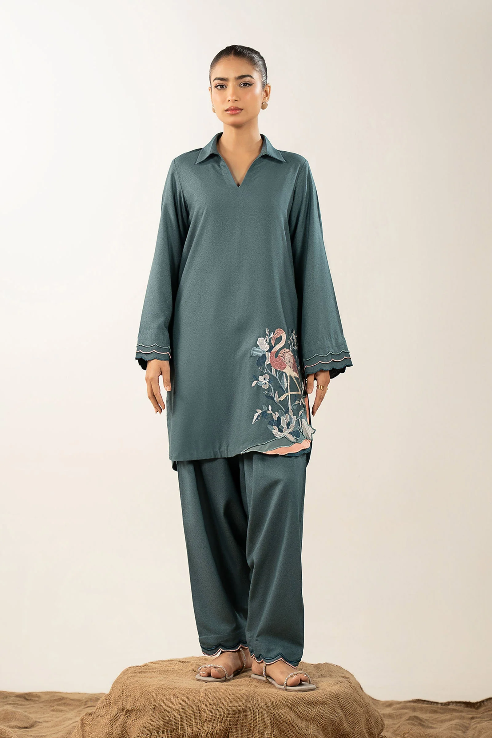 2 Pc Embroidered Silk Karandi Suit
