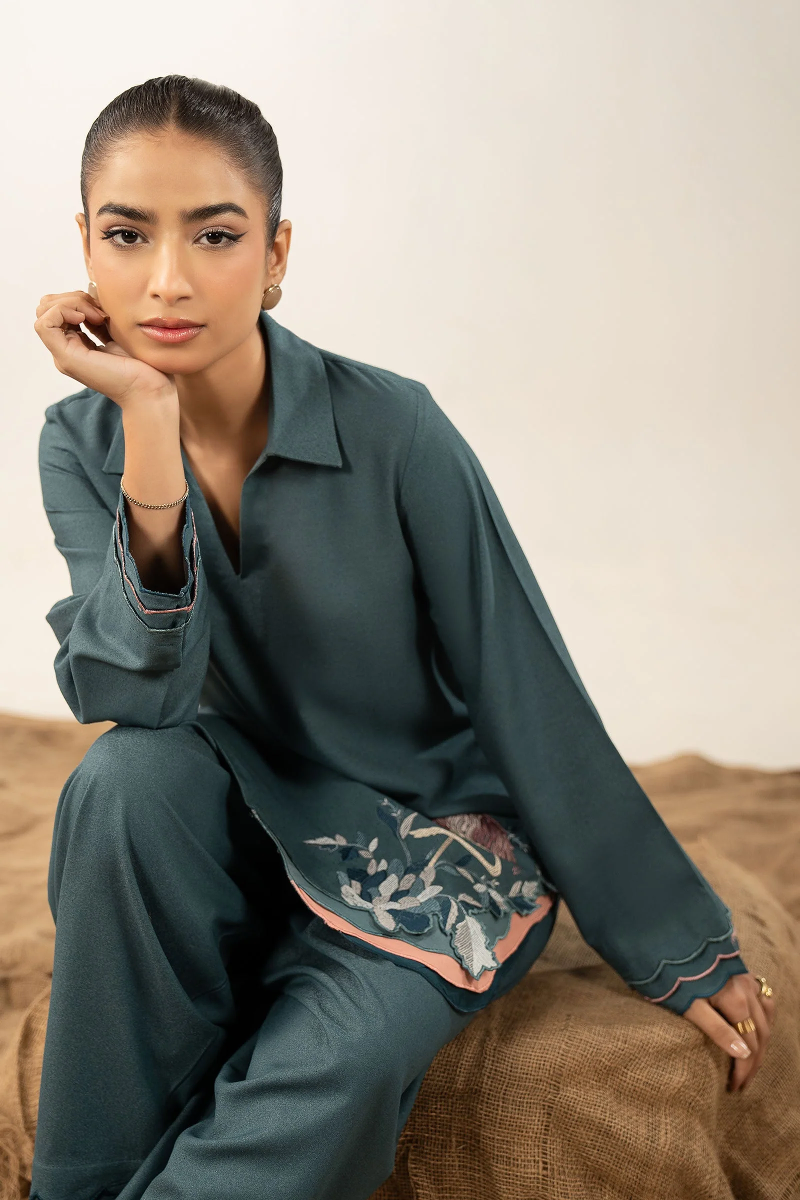 2 Pc Embroidered Silk Karandi Suit - Image 2