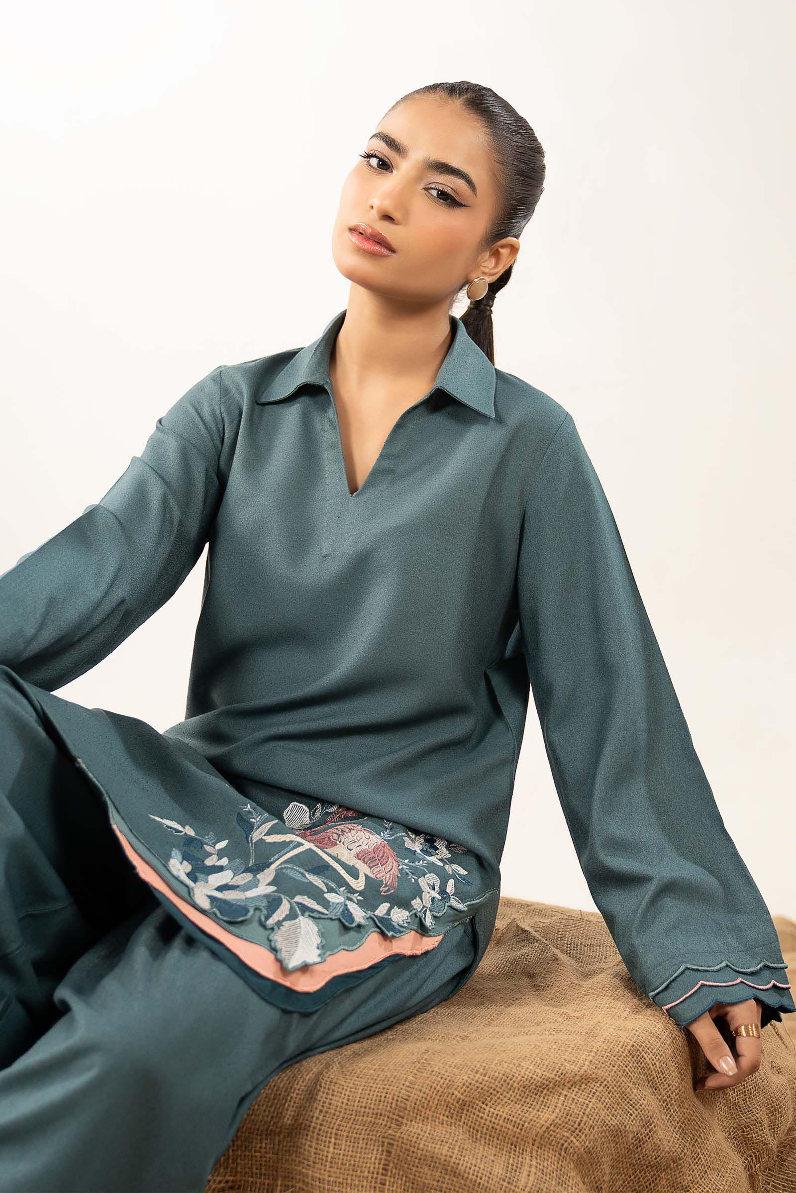 2 Pc Embroidered Silk Karandi Suit - Image 3
